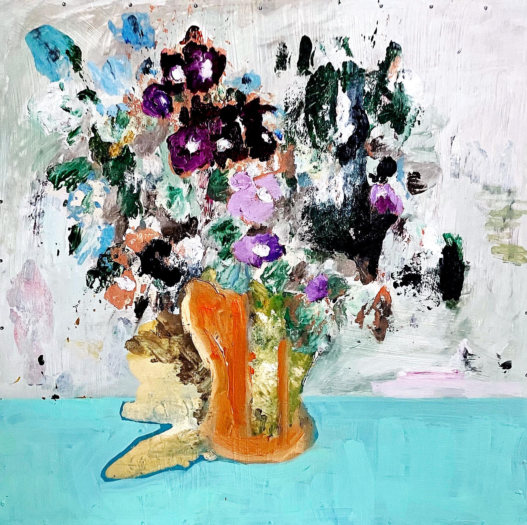 C. Dimitri Still-Life Painting - If It Makes You Happy, colorful flowers, thick paint, cheerful abstracted floral
