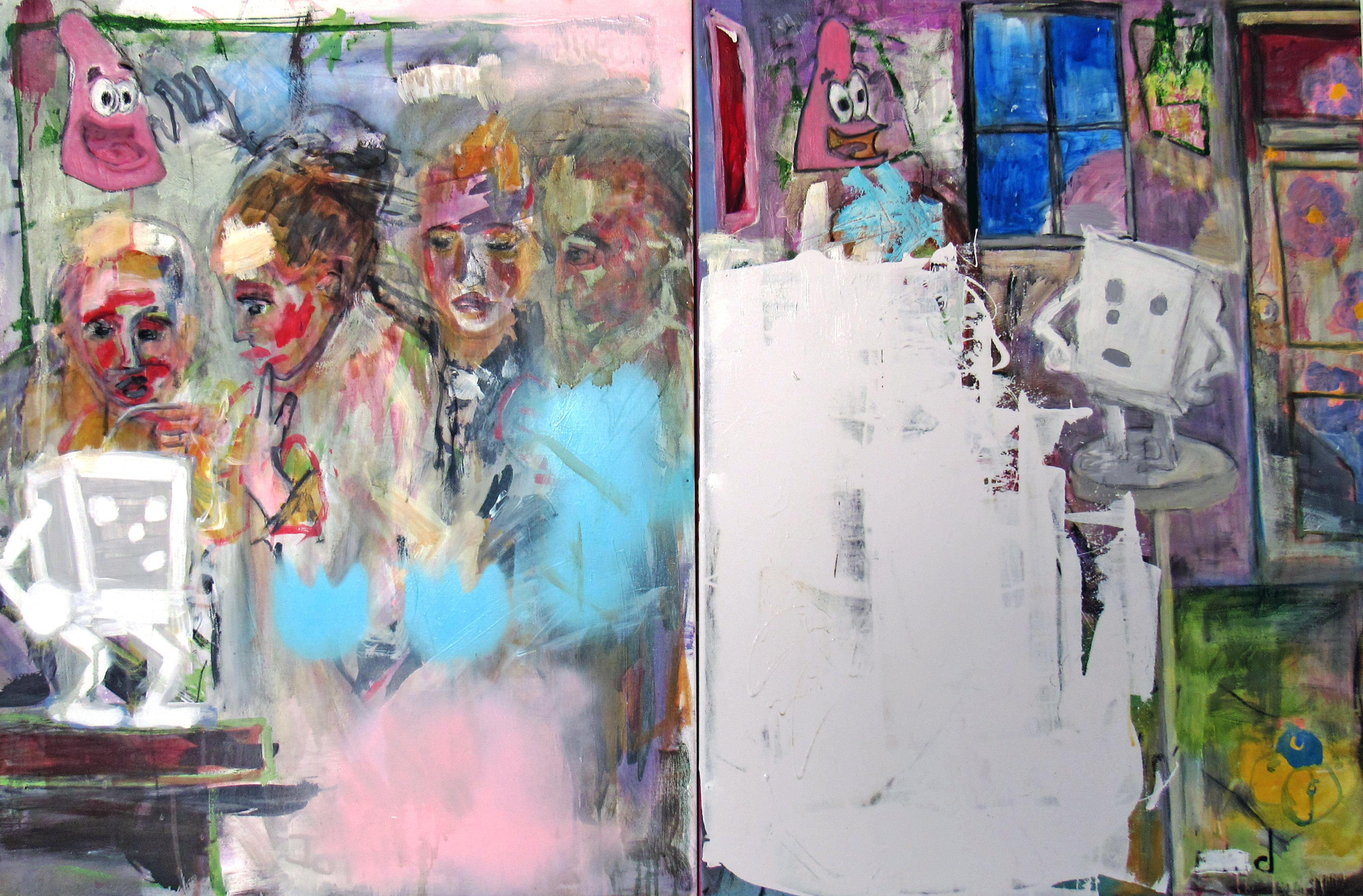 The Four Evangelists, Figure colorful Abstract diptych face and cartoon elements