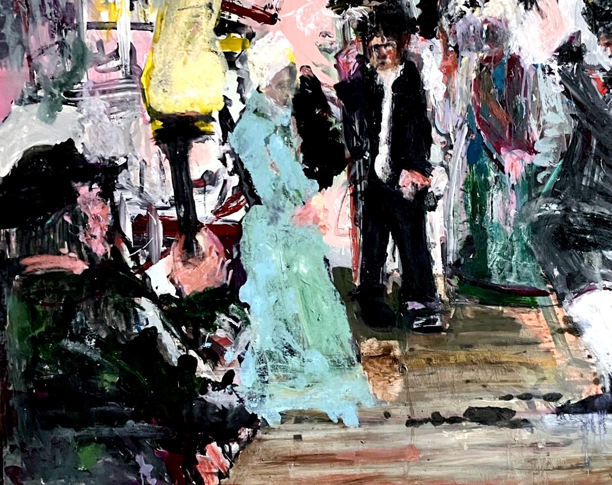 Dans the Gloaming, groupe de figures abstraites et colorées - Abstrait Painting par C. Dimitri