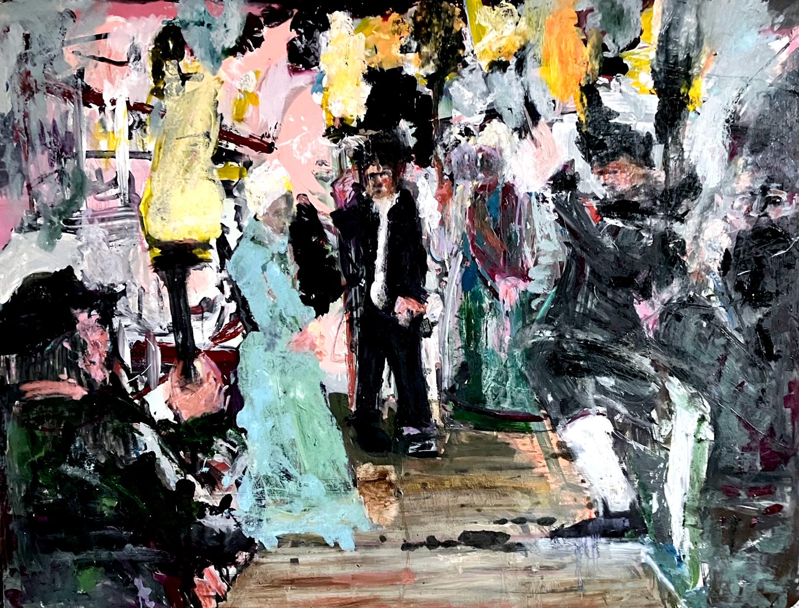 Abstract Painting C. Dimitri - Dans the Gloaming, groupe de figures abstraites et colorées