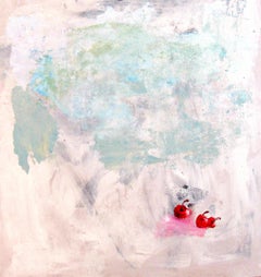 Incurable Romantic, light colors, gestural abstraction w realistic cherries