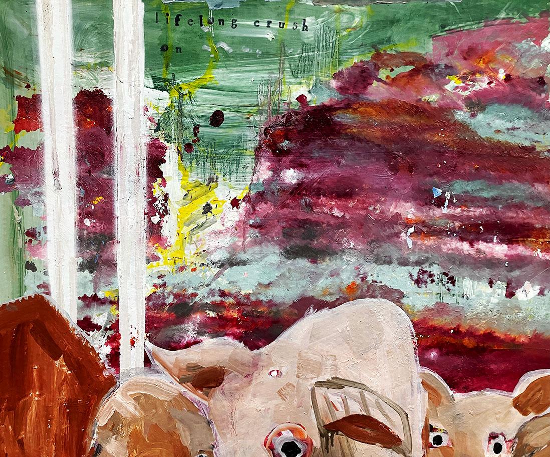 Cotta per Winona Ryder, maiali colorati e astratti, Greene & Greene - Painting di C. Dimitri