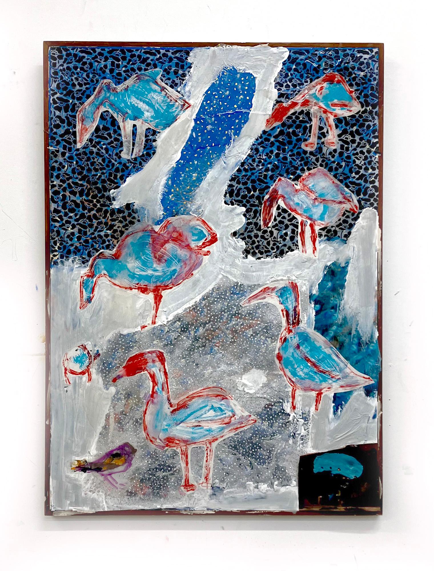 Make Me Proud or At Least Less Ashamed, blue colors, bird patterned abstraction For Sale 5