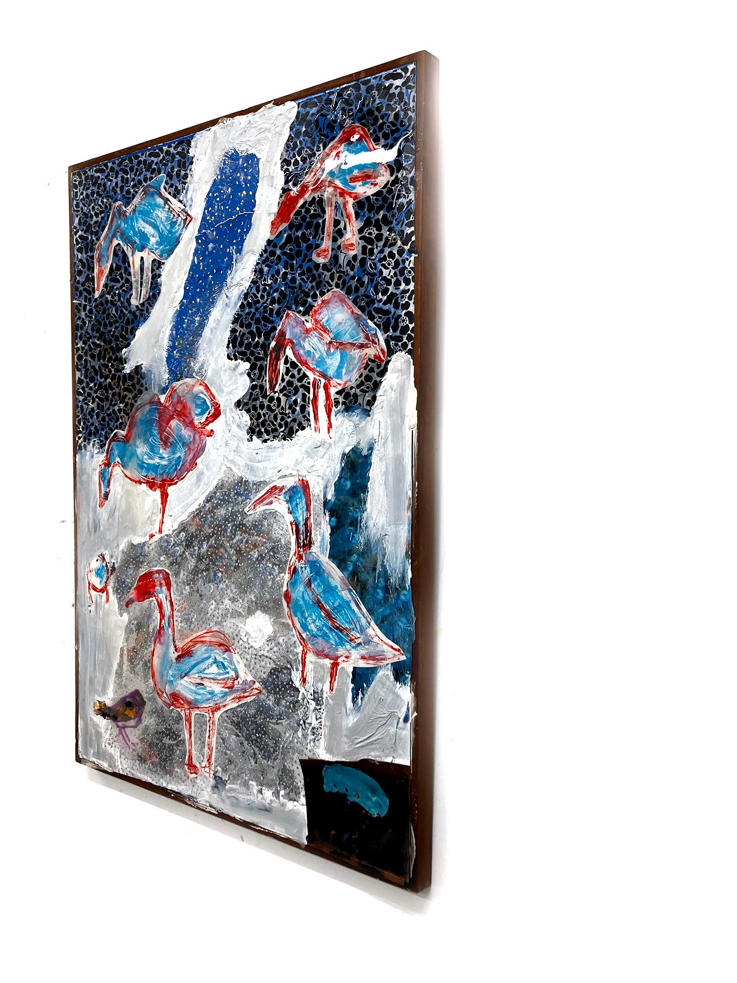 Make Me Proud or At Least Less Ashamed, blue colors, bird patterned abstraction For Sale 4