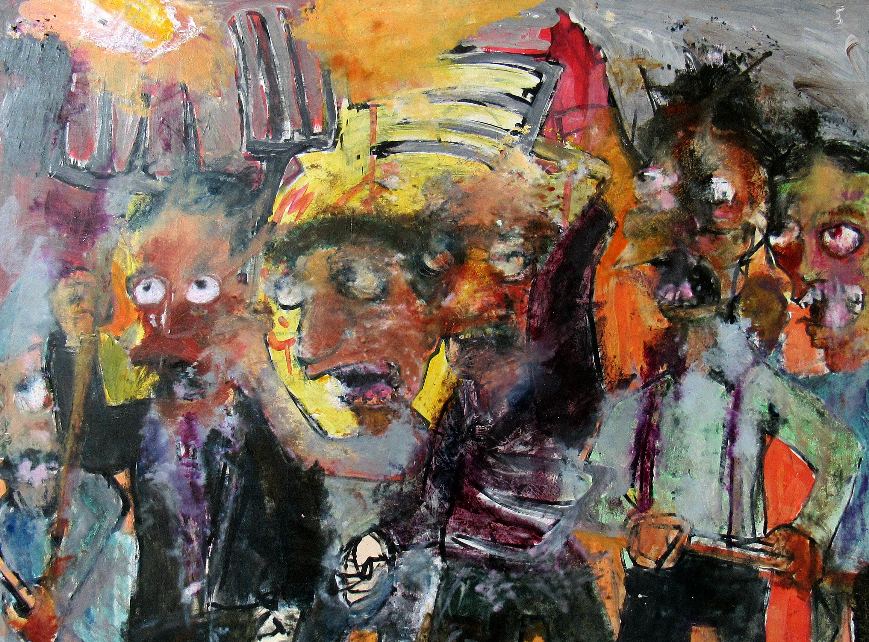 C. Dimitri Abstract Painting - Mom, Bart's Twisting Facts in an Orwellian Fashion!  colorful abstract faces