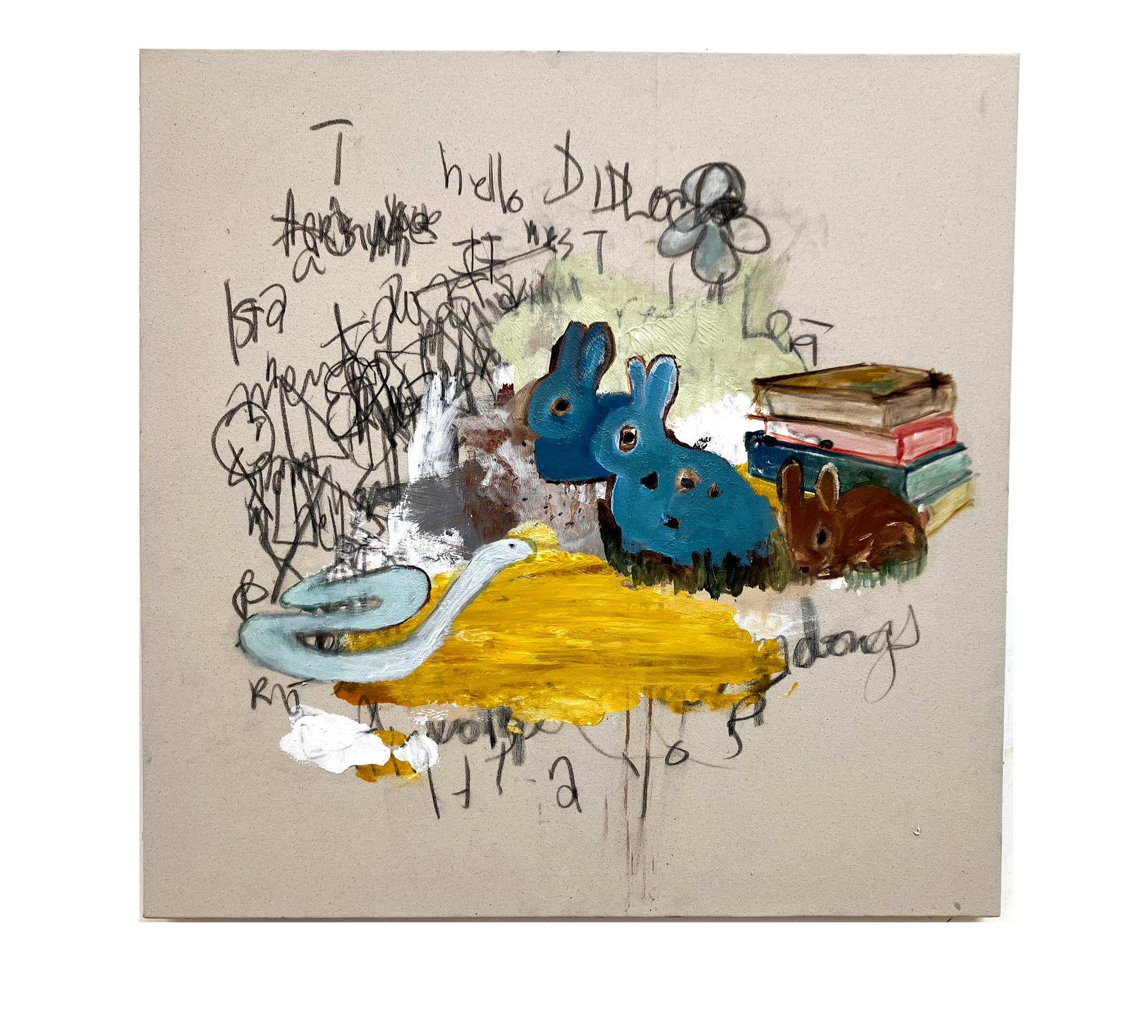 Bureau de référence ou les lapins rêvent dans les marges - Painting de C. Dimitri