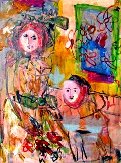 Rosemarie & Young Jim, portrait d'intérieur aux couleurs vives et aux fleurs abstraites
