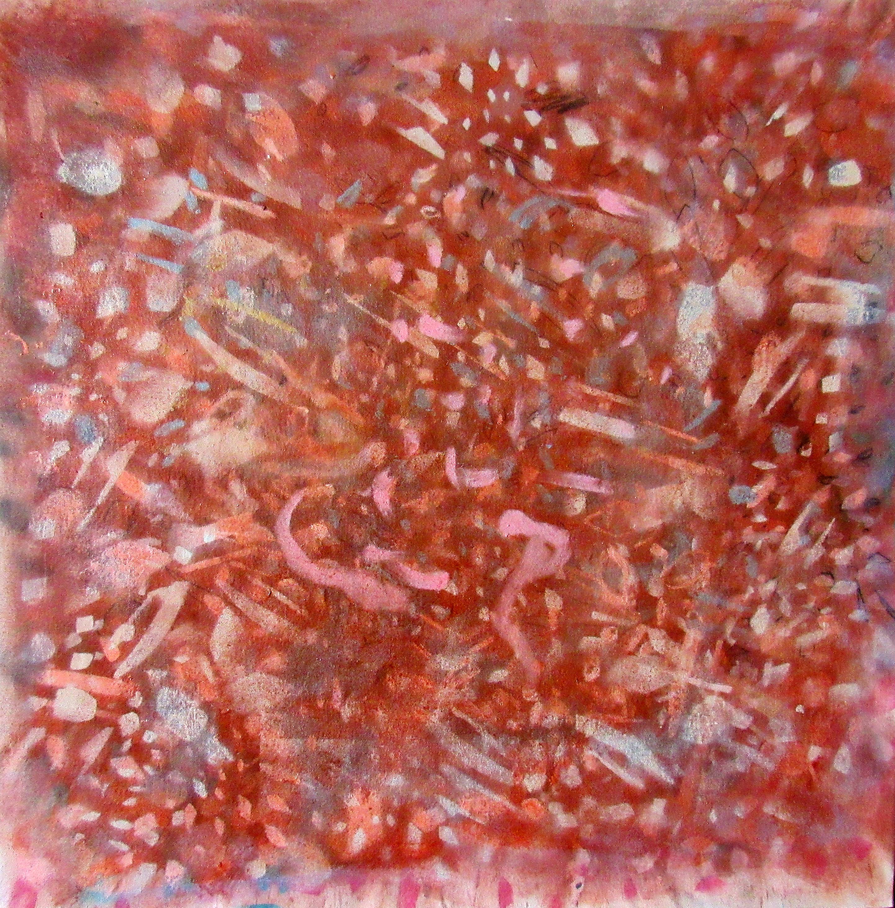 Sequoia, motifs abstraits de formes libres, pinceau, rouges, colorés en vente 1