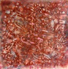 Türkis, abstrakte Muster in freier Form, Pinselführung, Rot, farbenfrohe