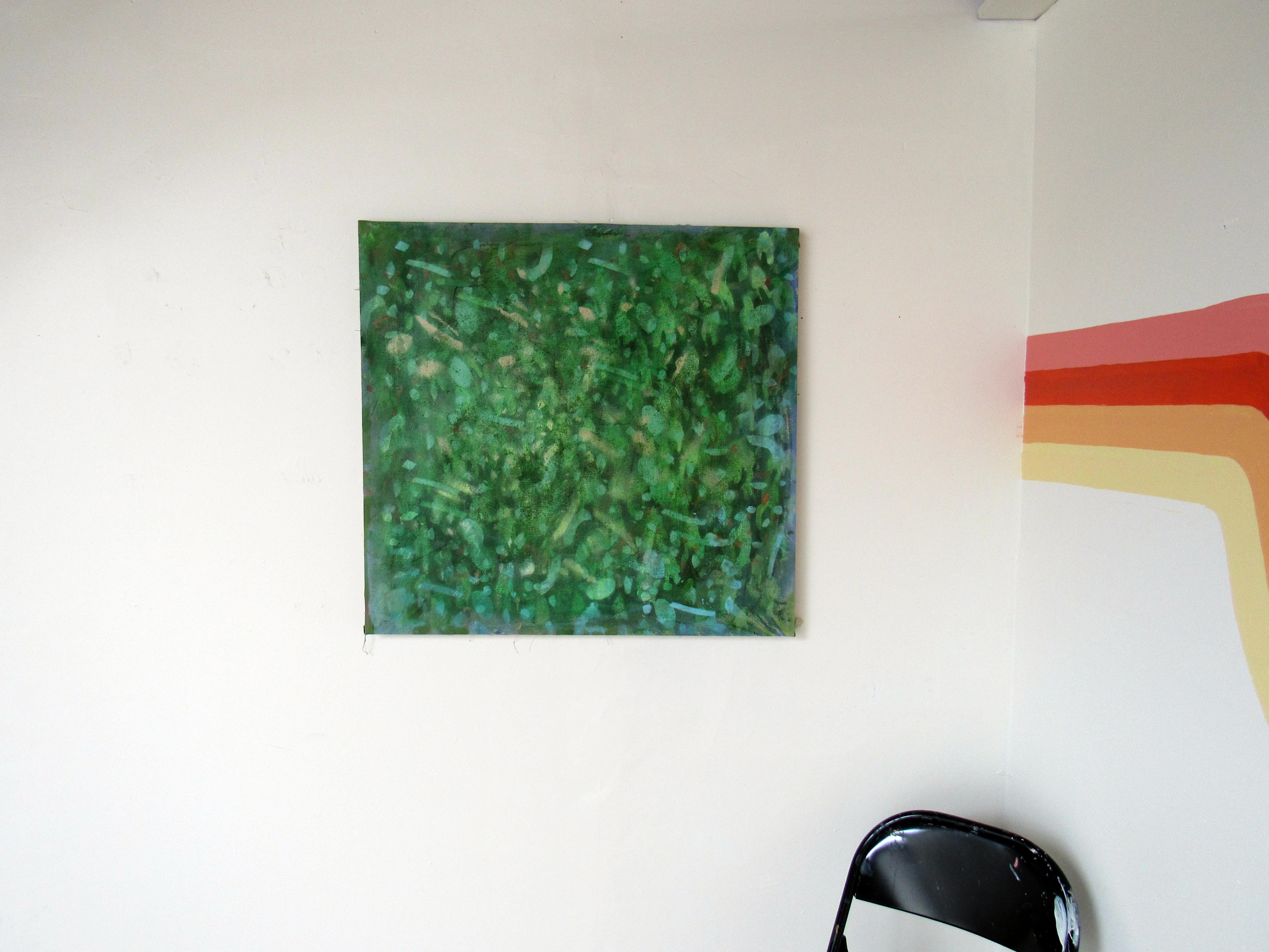 Peinture à l'huile abstraite à motif vert subatomique - Abstrait Painting par C. Dimitri