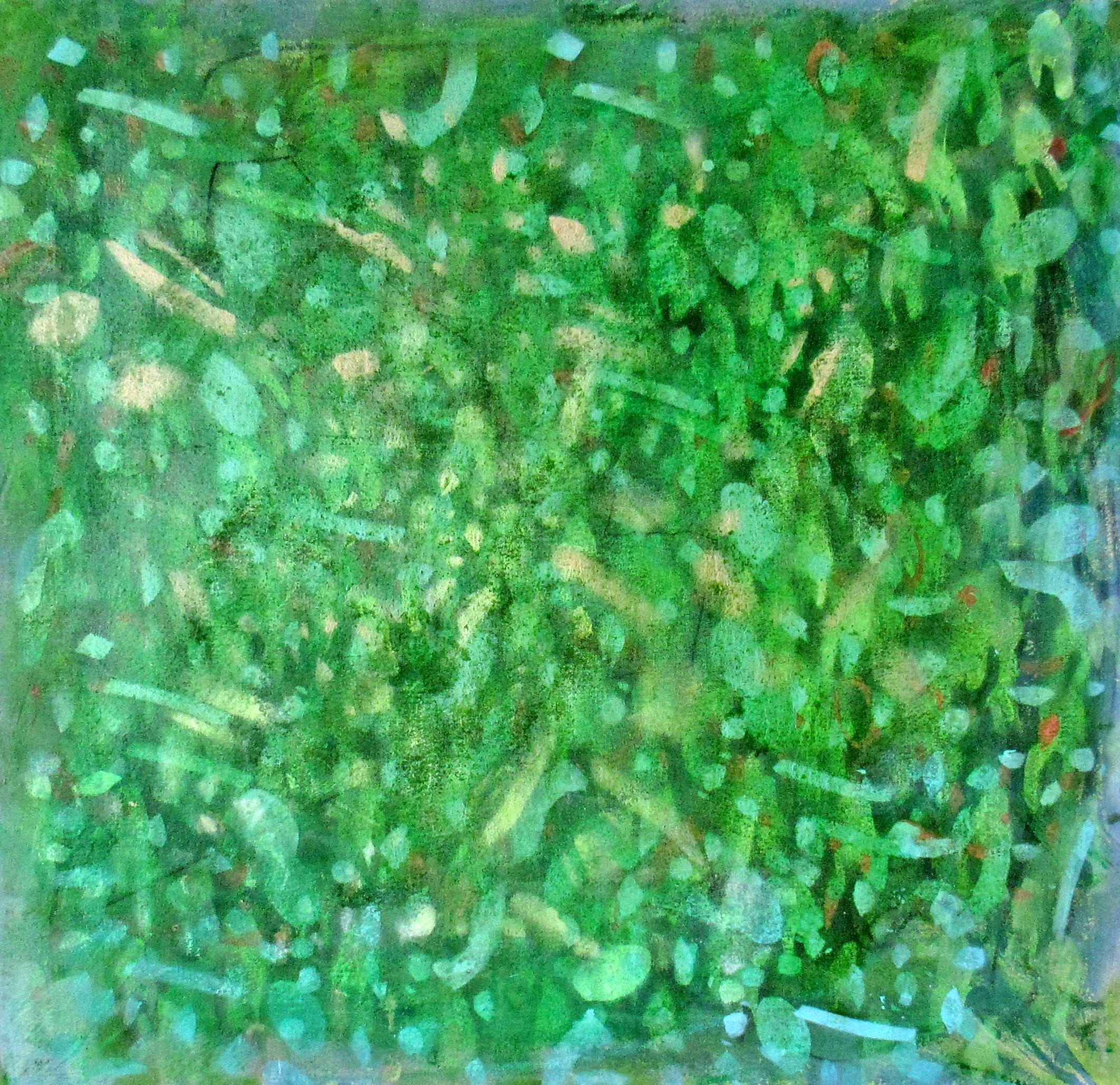 Abstract Painting C. Dimitri - Peinture à l'huile abstraite à motif vert subatomique
