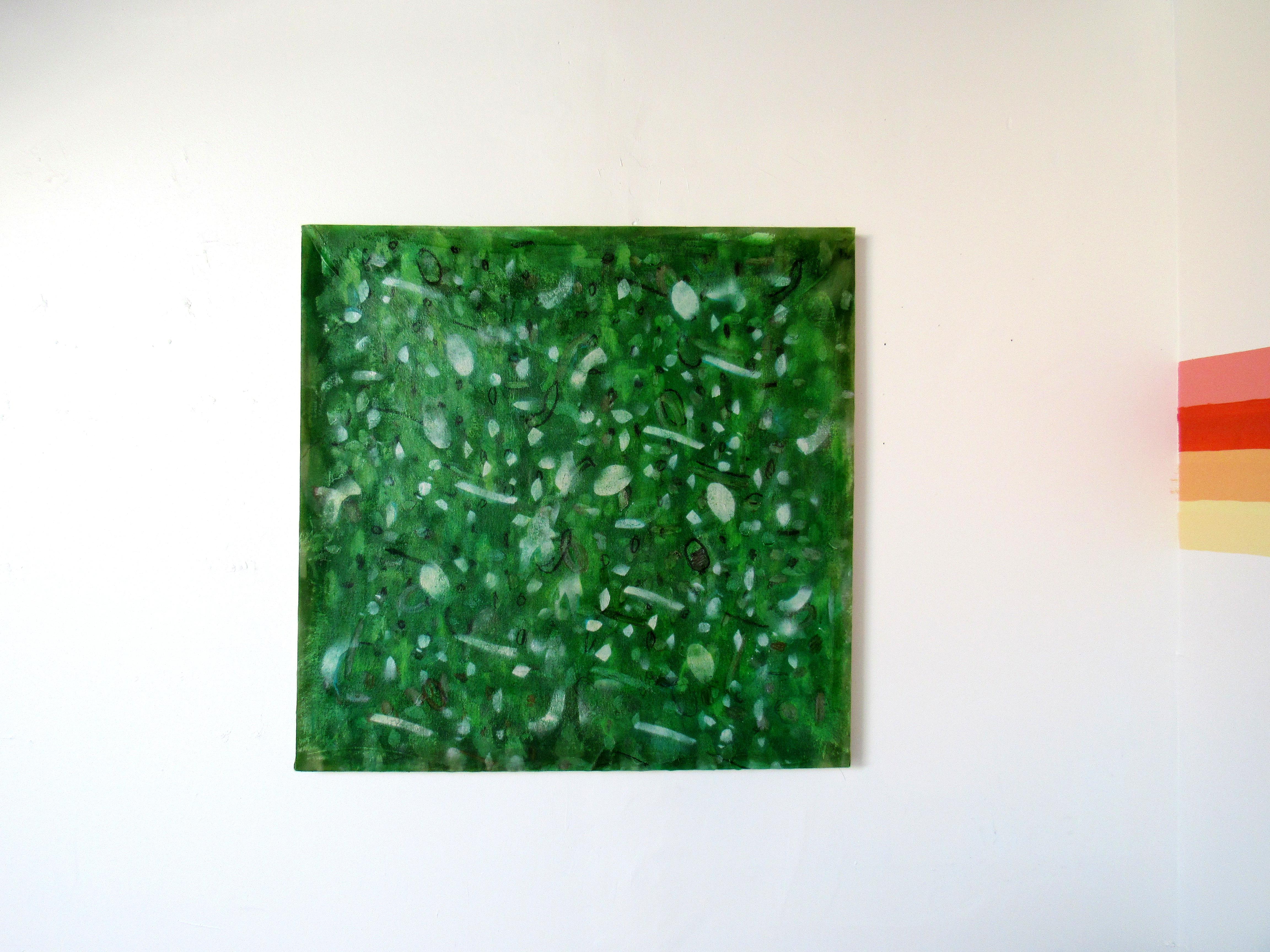 Subatomic Two, colorful, green, patterns, abstract - Painting by C. Dimitri