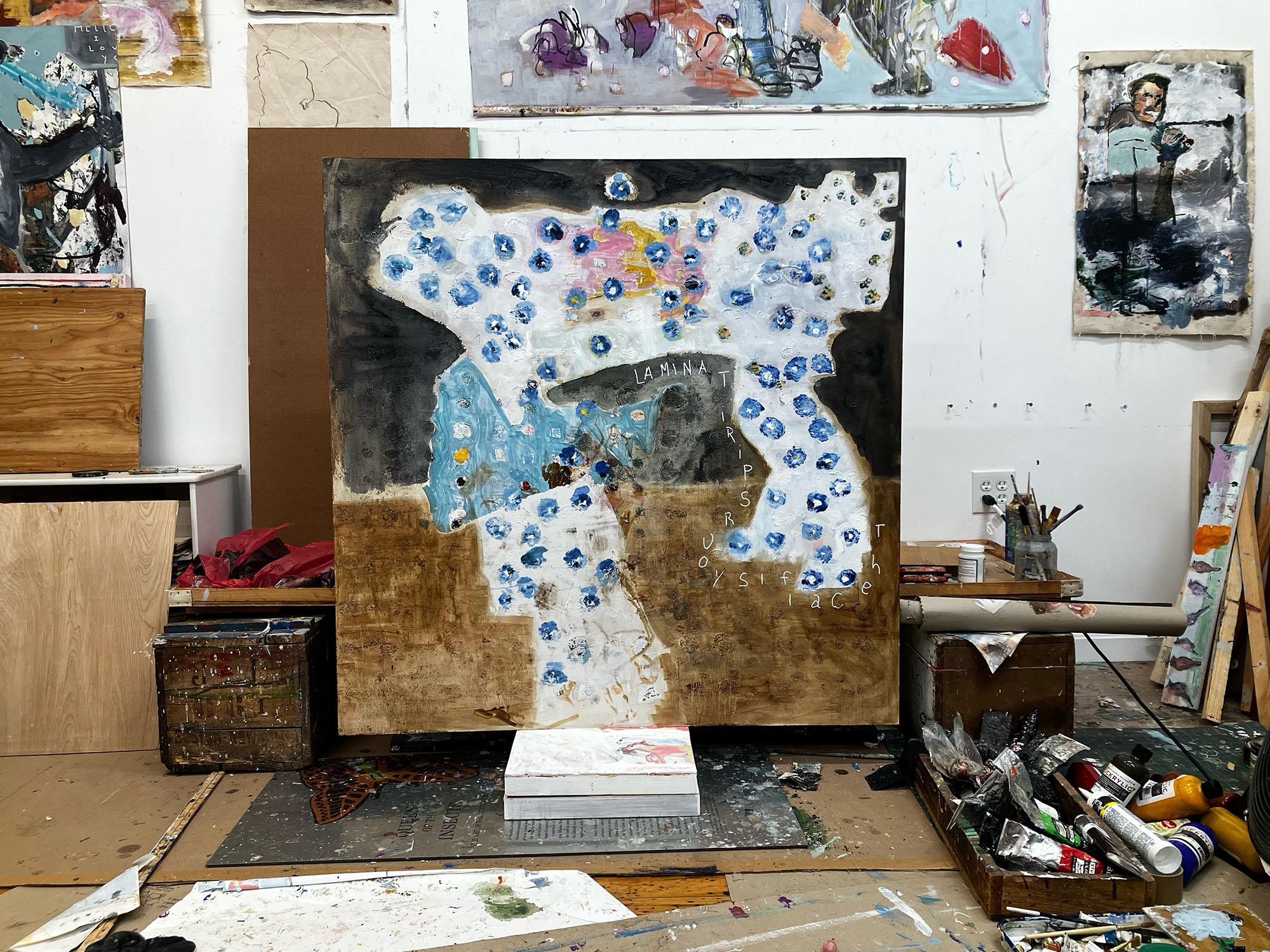 Abstrakt, Landschaft, Tiere, Blumen, Bienen. Öl auf Platte.