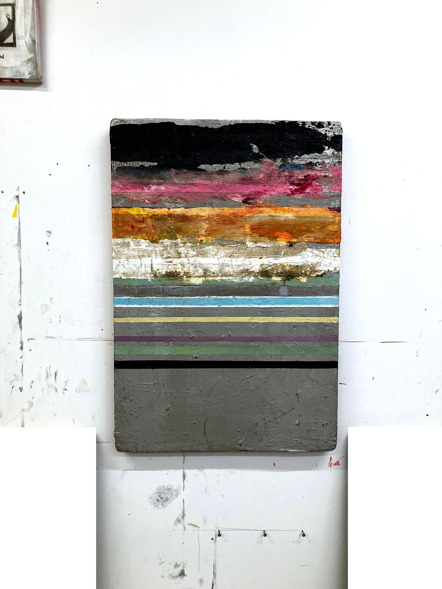 The Stars of the Darkest Night, stripe pattern paint on wood panel - Painting by C. Dimitri