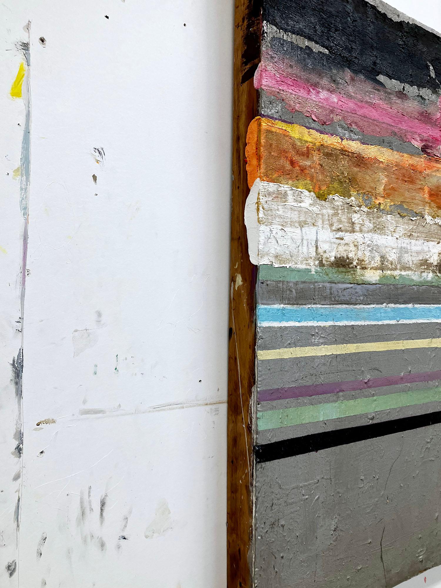 The Stars of the Darkest Night, stripe pattern paint on wood panel - Abstract Painting by C. Dimitri