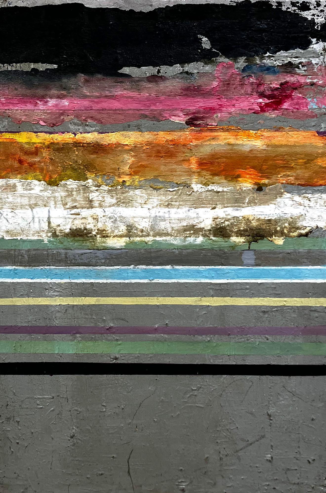 Le stelle della notte più buia, pittura a righe su pannello di legno