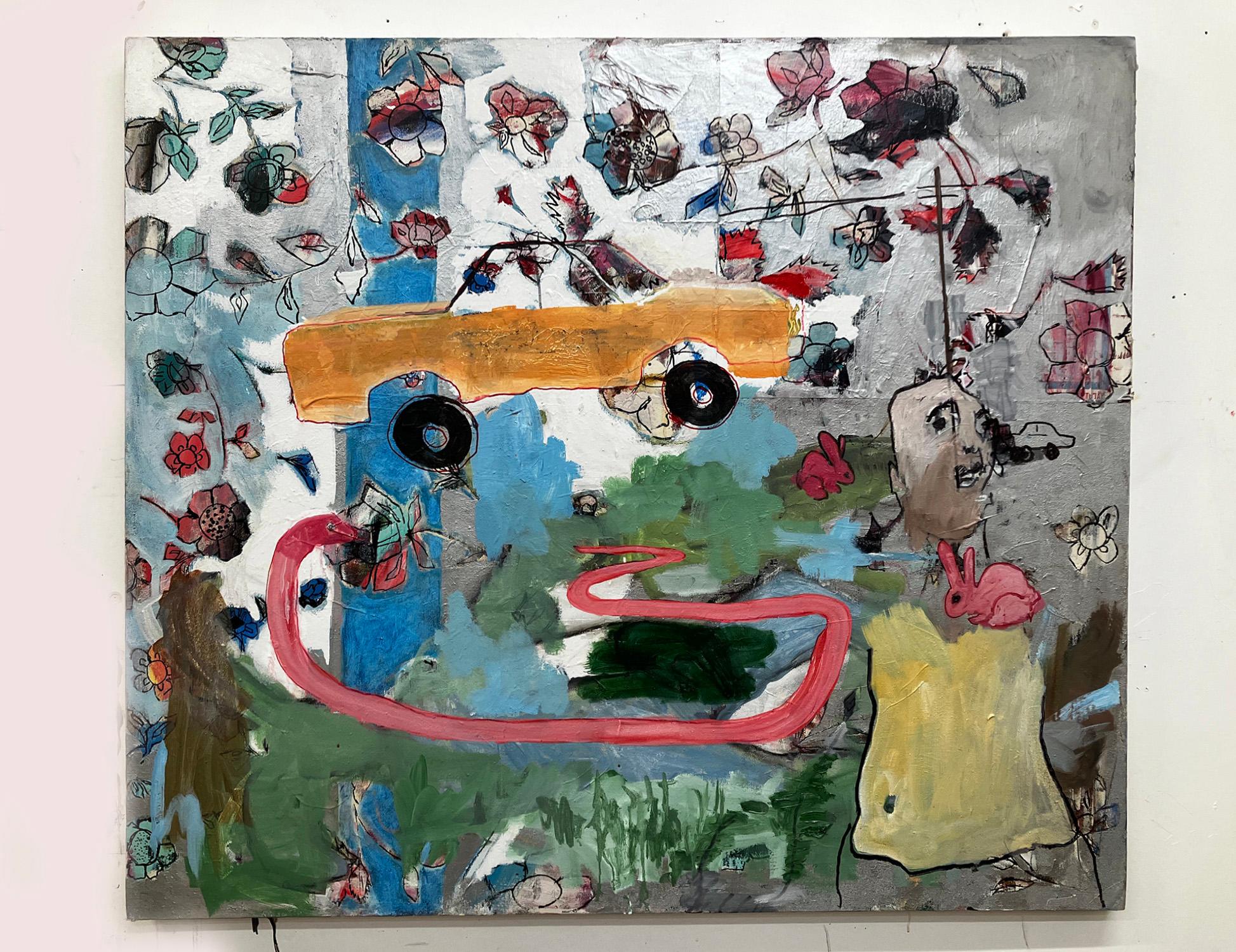 Three-Day Weekend, farbige Ölmalerei und Mischtechnik auf Leinwand – Painting von C. Dimitri