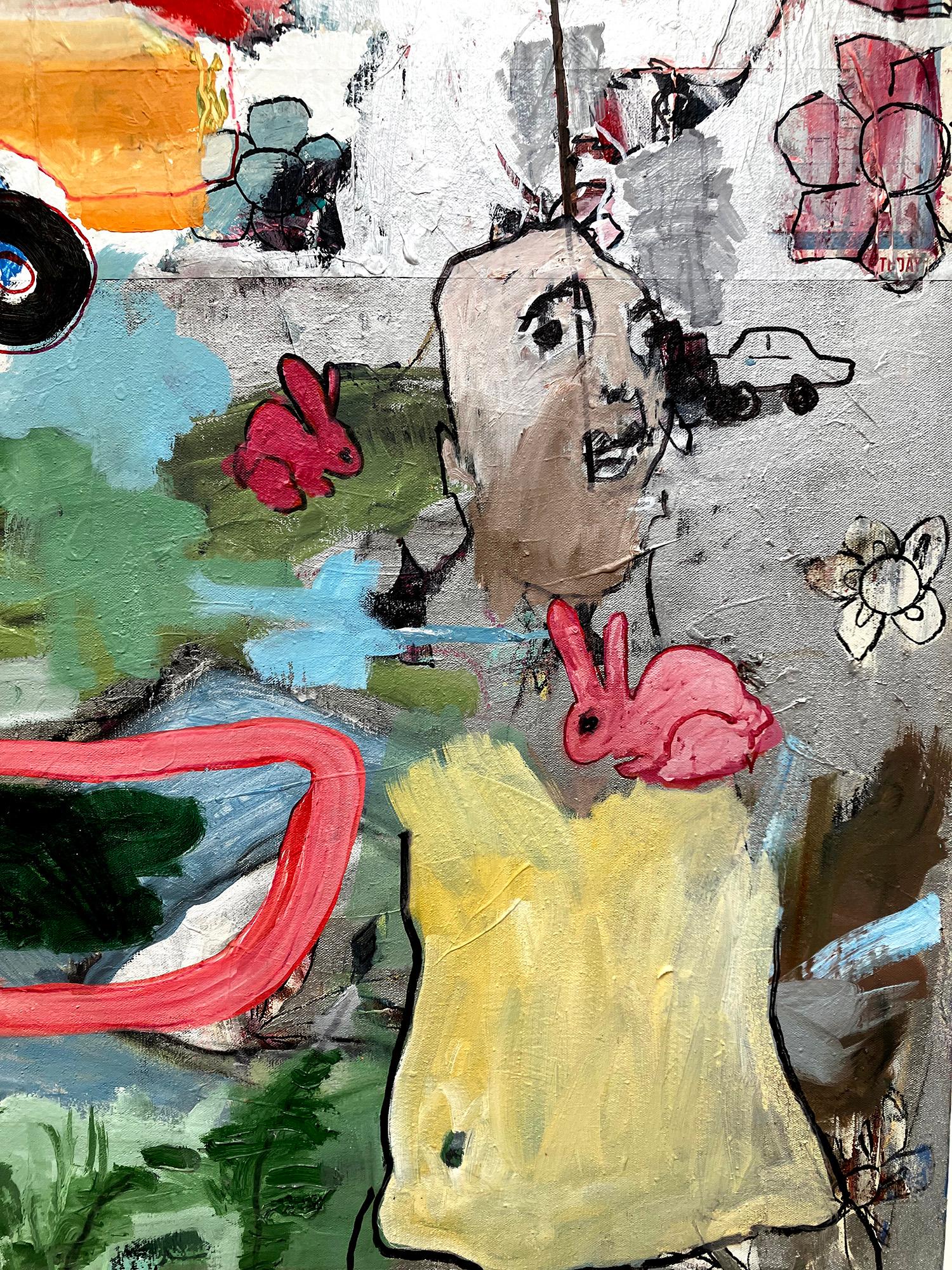 Three-Day Weekend, farbige Ölmalerei und Mischtechnik auf Leinwand (Abstrakt), Painting, von C. Dimitri