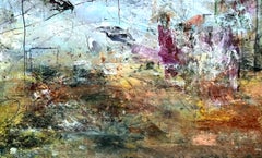 Three Ghosts, colorful abstract painting on panel