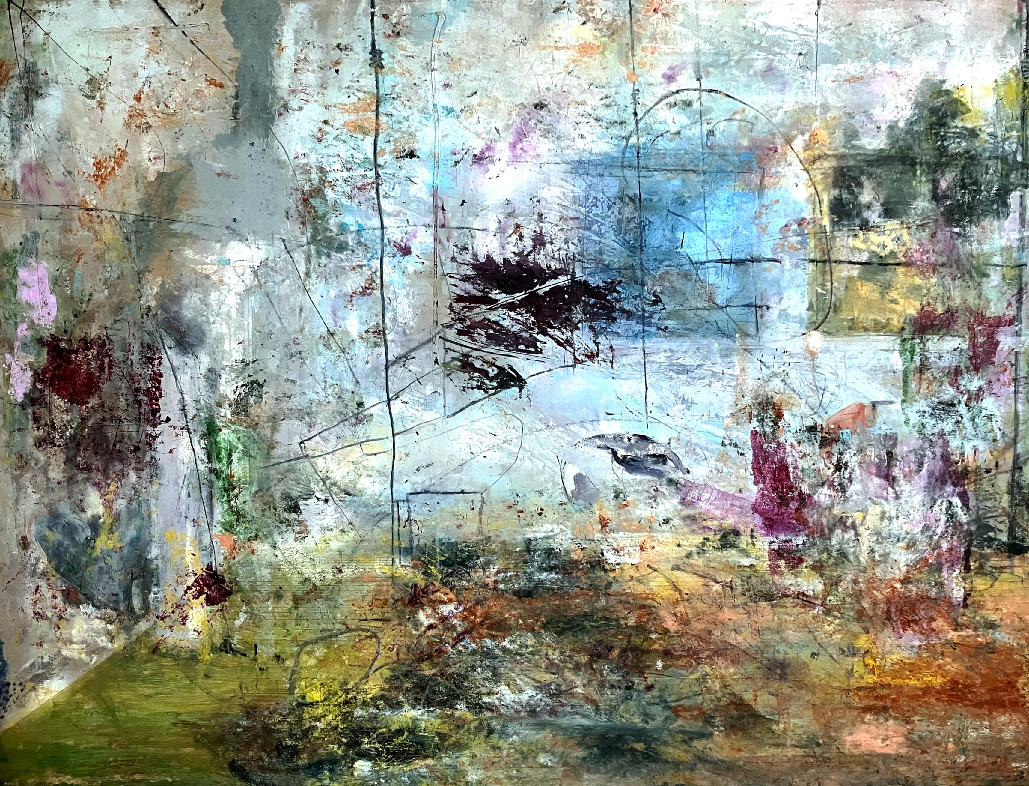 Tre fantasmi, pittura astratta colorata su pannello