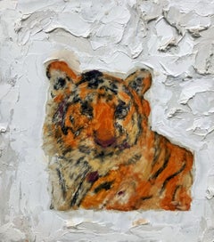 Tiger Face, textural animal, white, orange tones