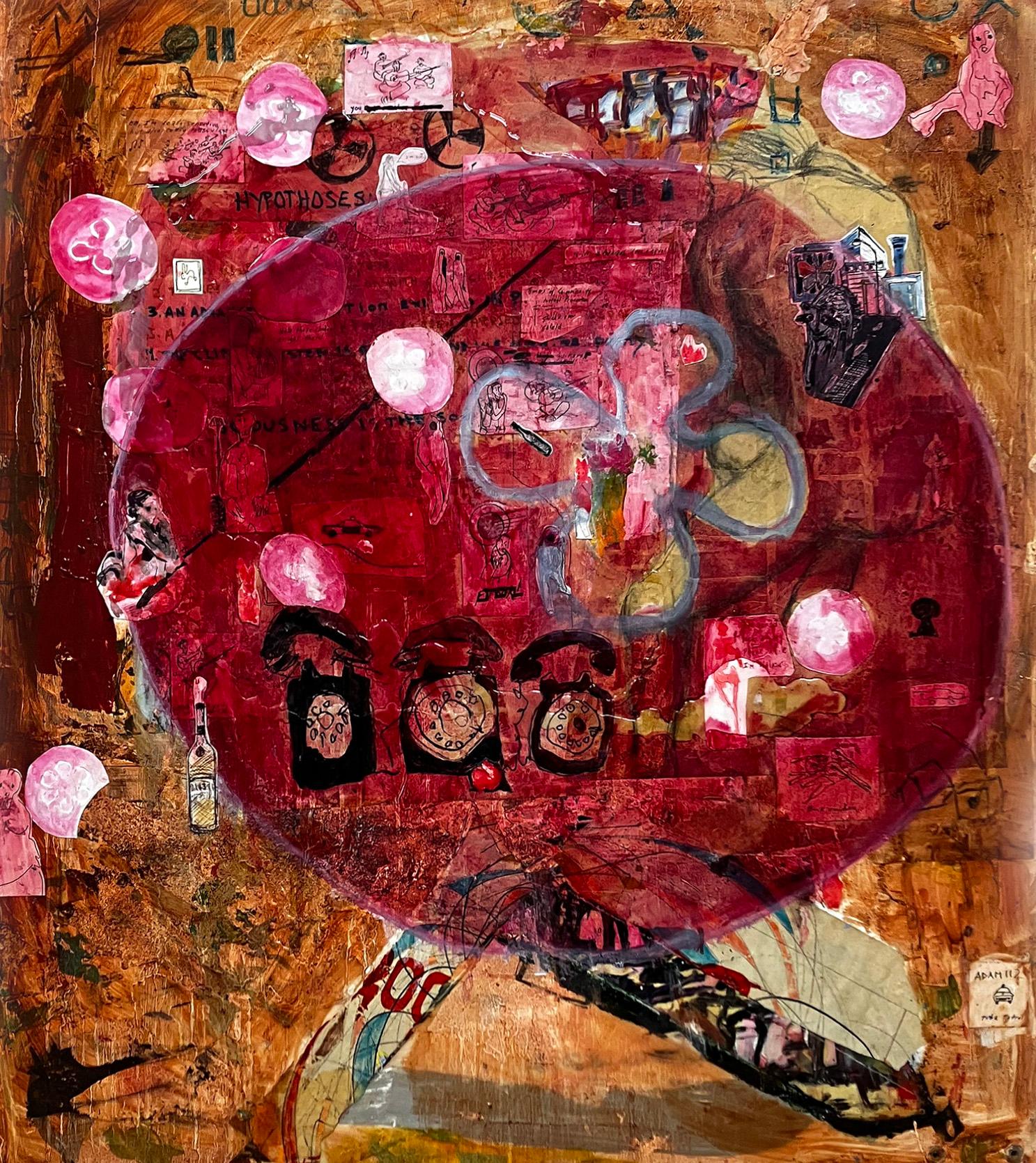 C. Dimitri Abstract Painting - Tuba Patrol, colorful mixed media , w reds