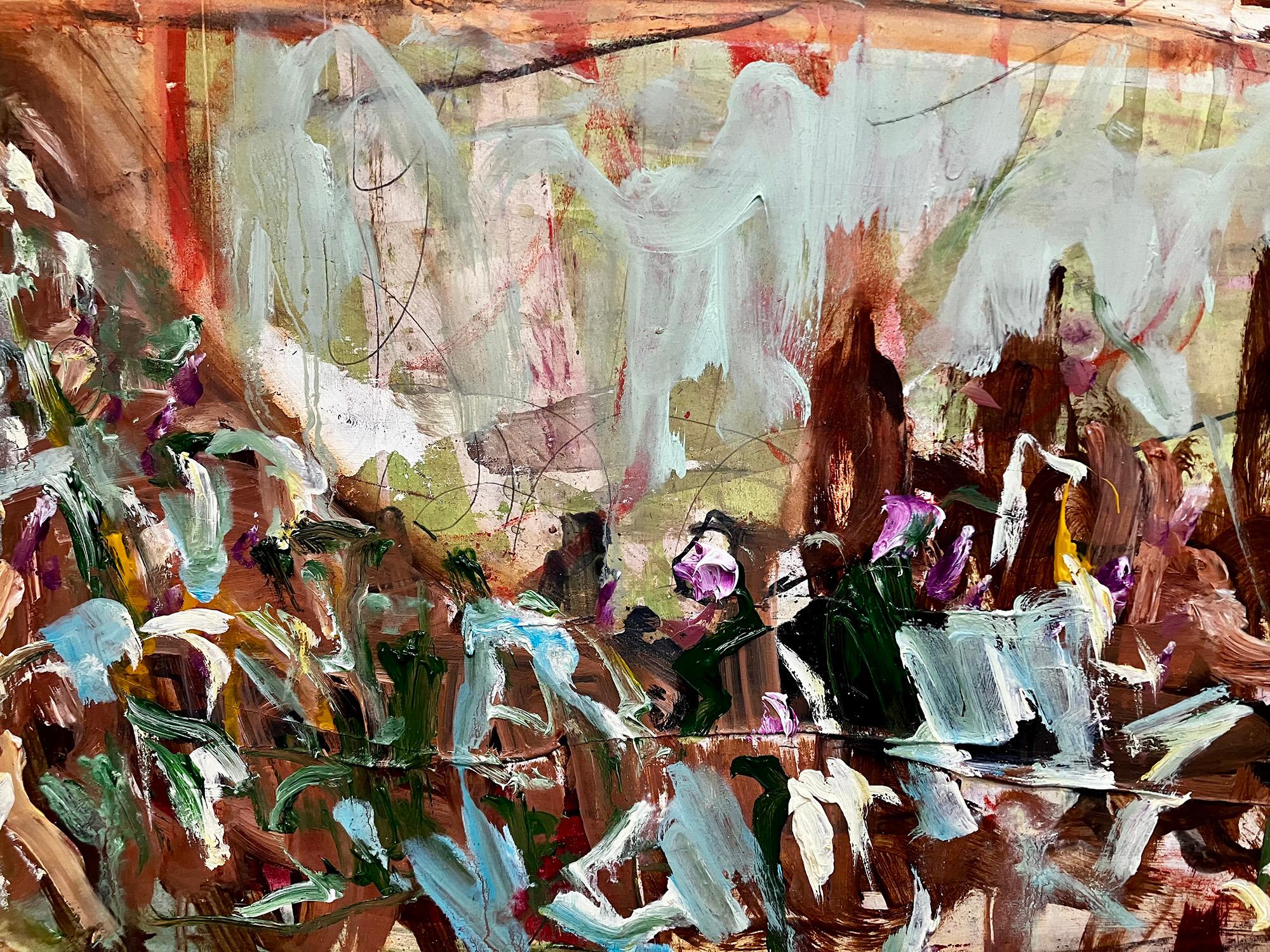Where Souls Are Made, ponte colorato folla coniglietti espressionista astratto - Painting Espressionismo astratto di C. Dimitri