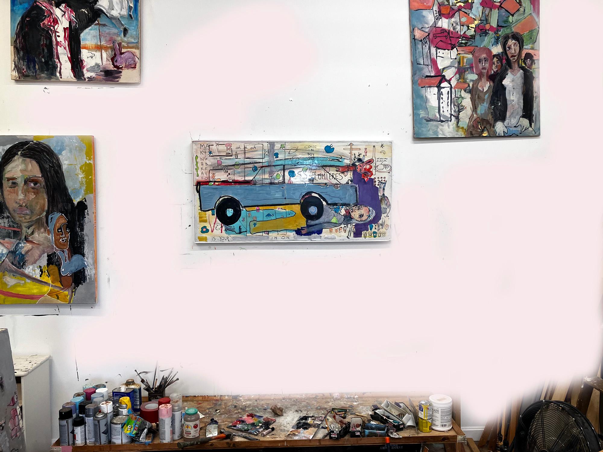 Woman Descending America or The Inconsiderate Neighbor - Outsider Art Painting by C. Dimitri