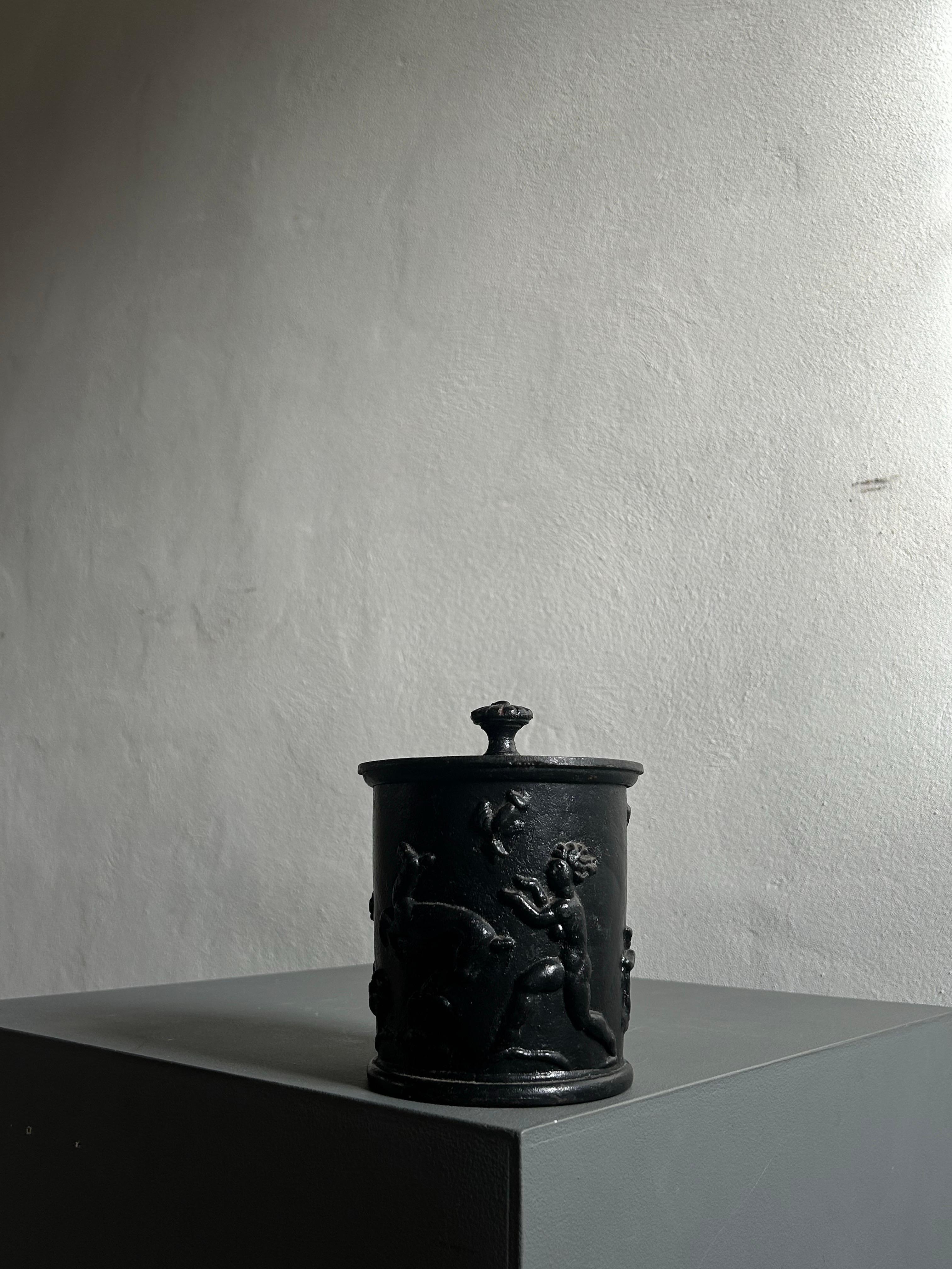 Cast Carl Elmberg Lidded Jar produced by Näfveqvarns Bruk, Sweden 1920’s For Sale