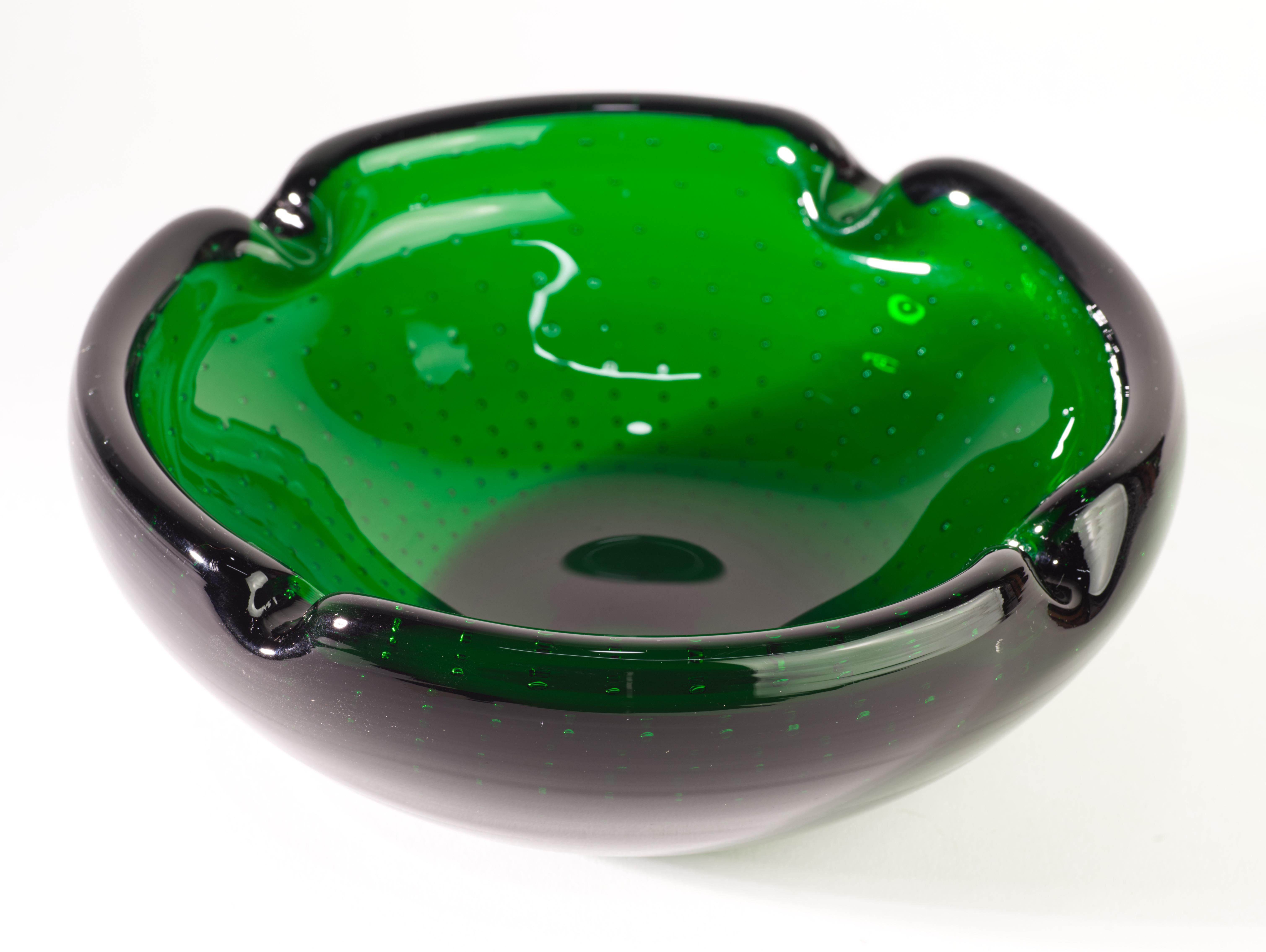 Cenicero Carl Erickson Green Bowl American Art Studio Glass Década de 1940-1950 Moderno de mediados de siglo en venta