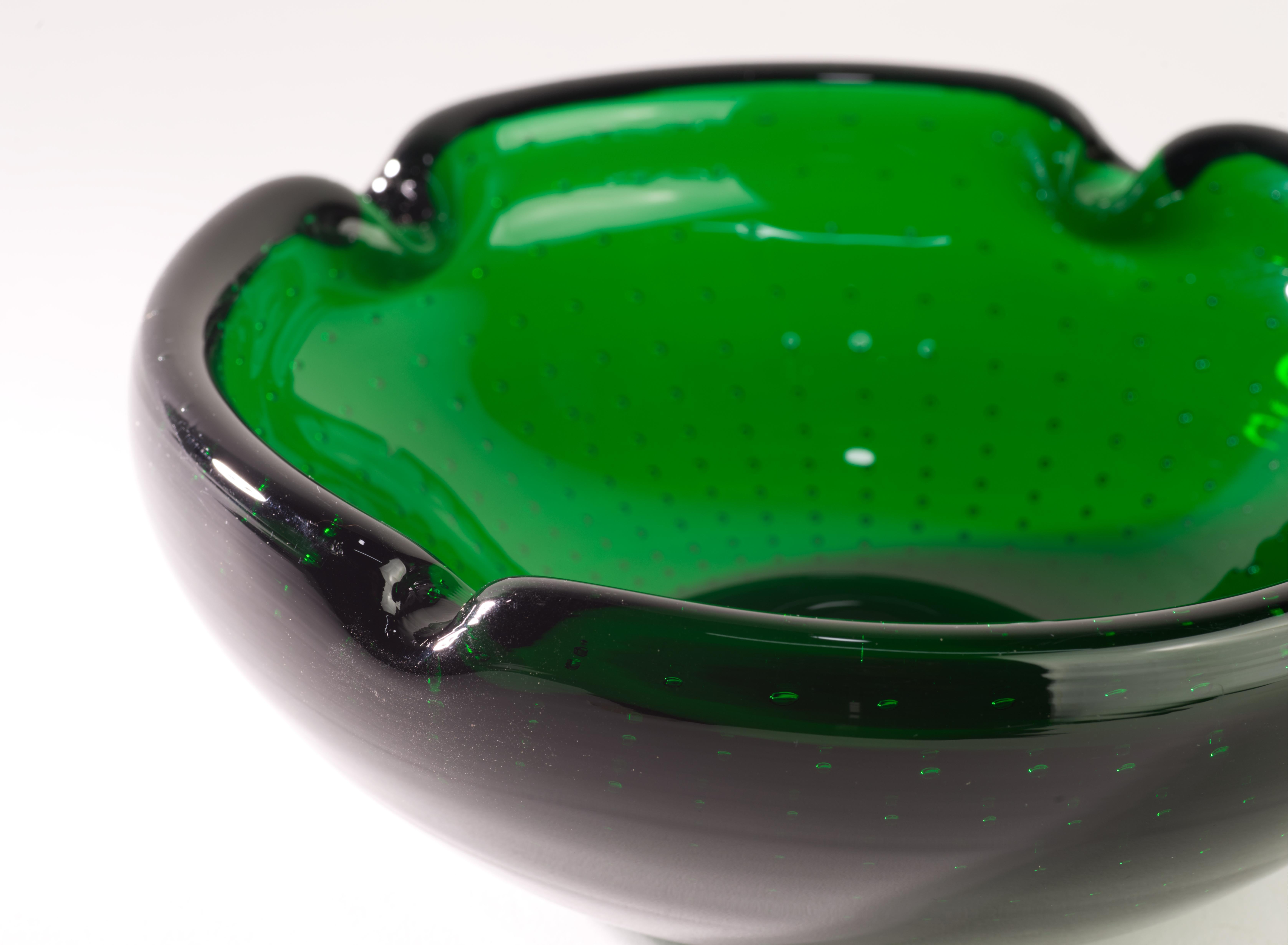 Cenicero Carl Erickson Green Bowl American Art Studio Glass Década de 1940-1950 Estadounidense en venta