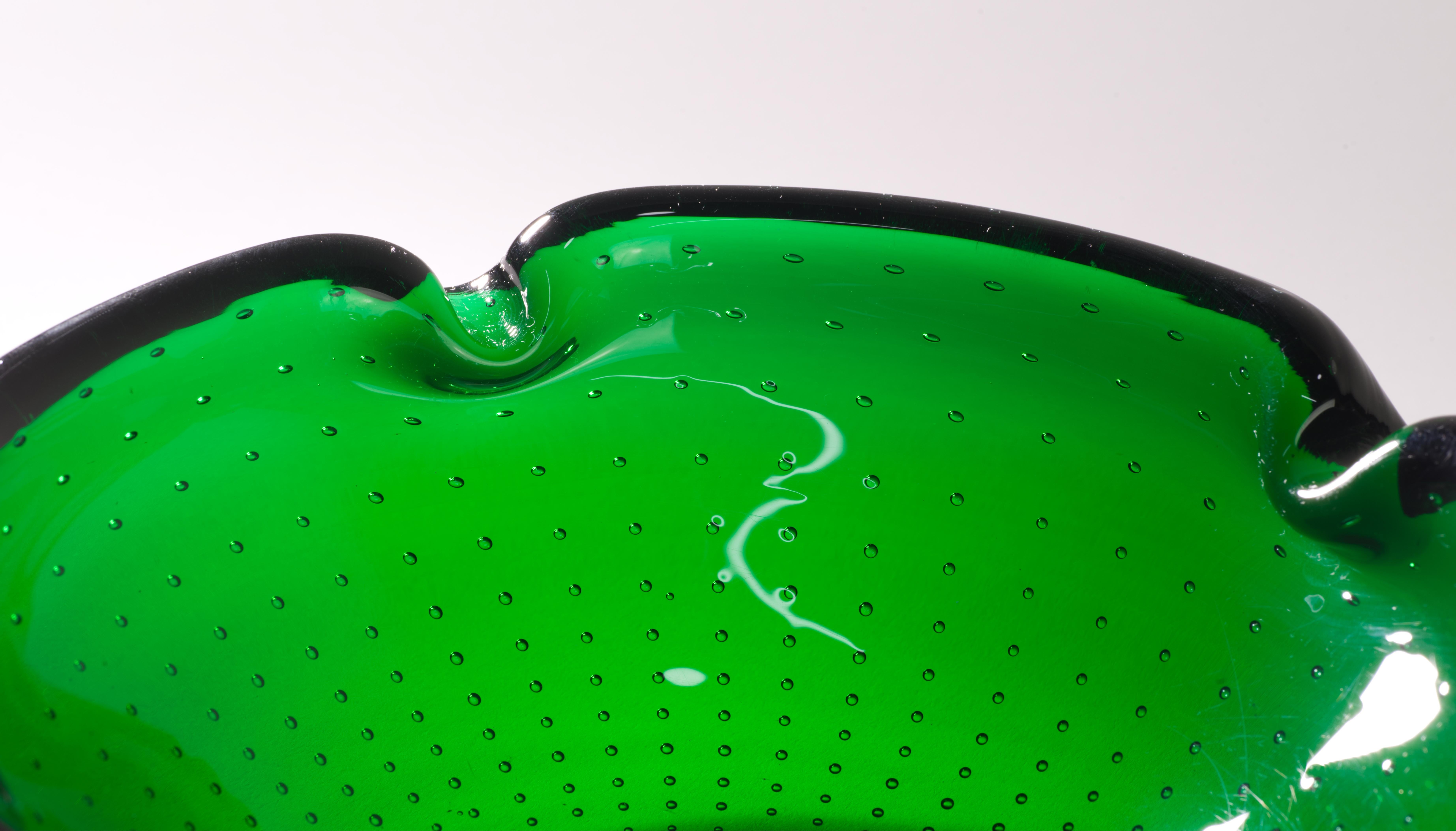 Cenicero Carl Erickson Green Bowl American Art Studio Glass Década de 1940-1950 Hecho a mano en venta