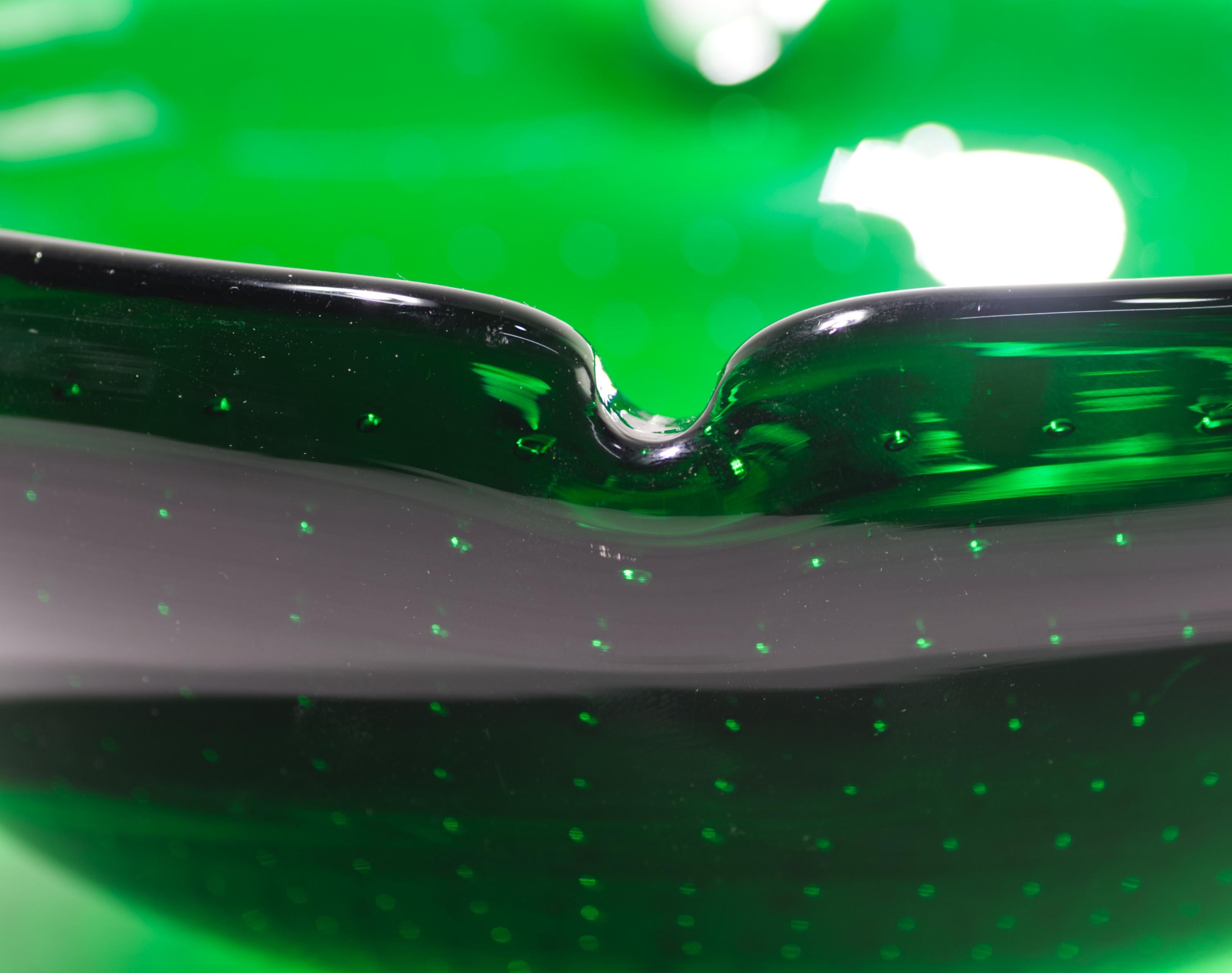 Cenicero Carl Erickson Green Bowl American Art Studio Glass Década de 1940-1950 en Bueno estado para la venta en Clifton Springs, NY