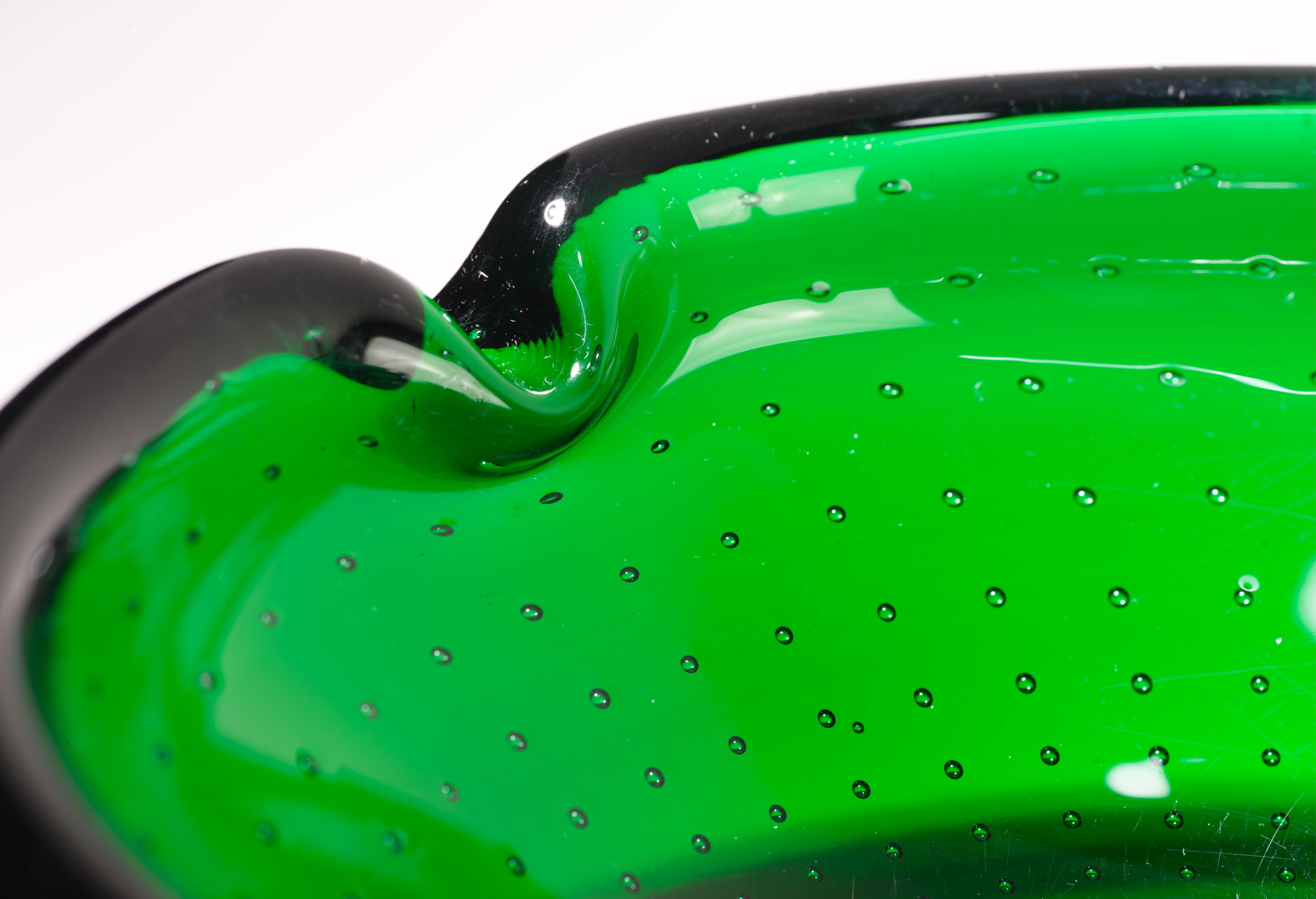 Cenicero Carl Erickson Green Bowl American Art Studio Glass Década de 1940-1950 siglo XX en venta