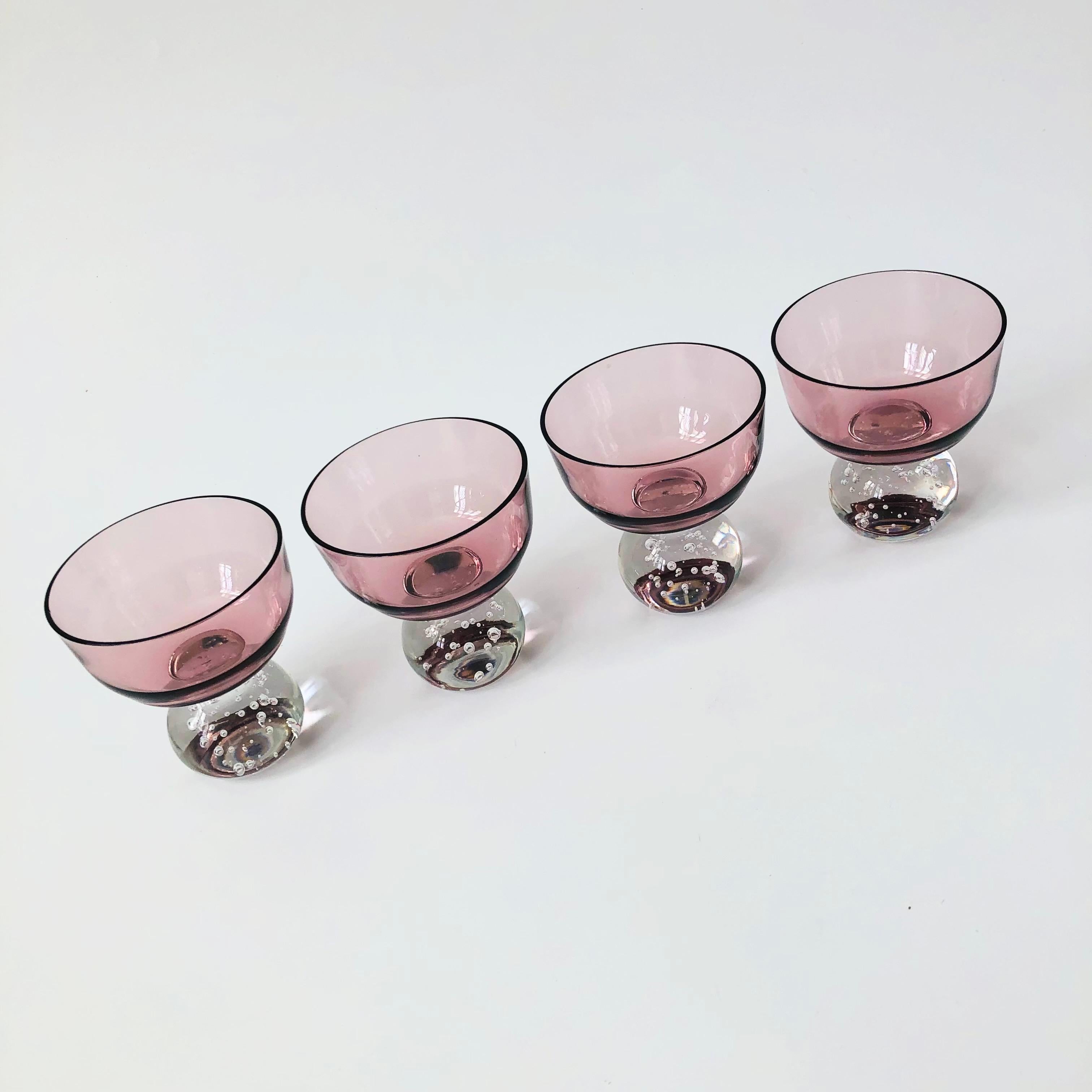 Mid-Century Modern Carl Erickson Purple Art Glass Coupes - Set of 4