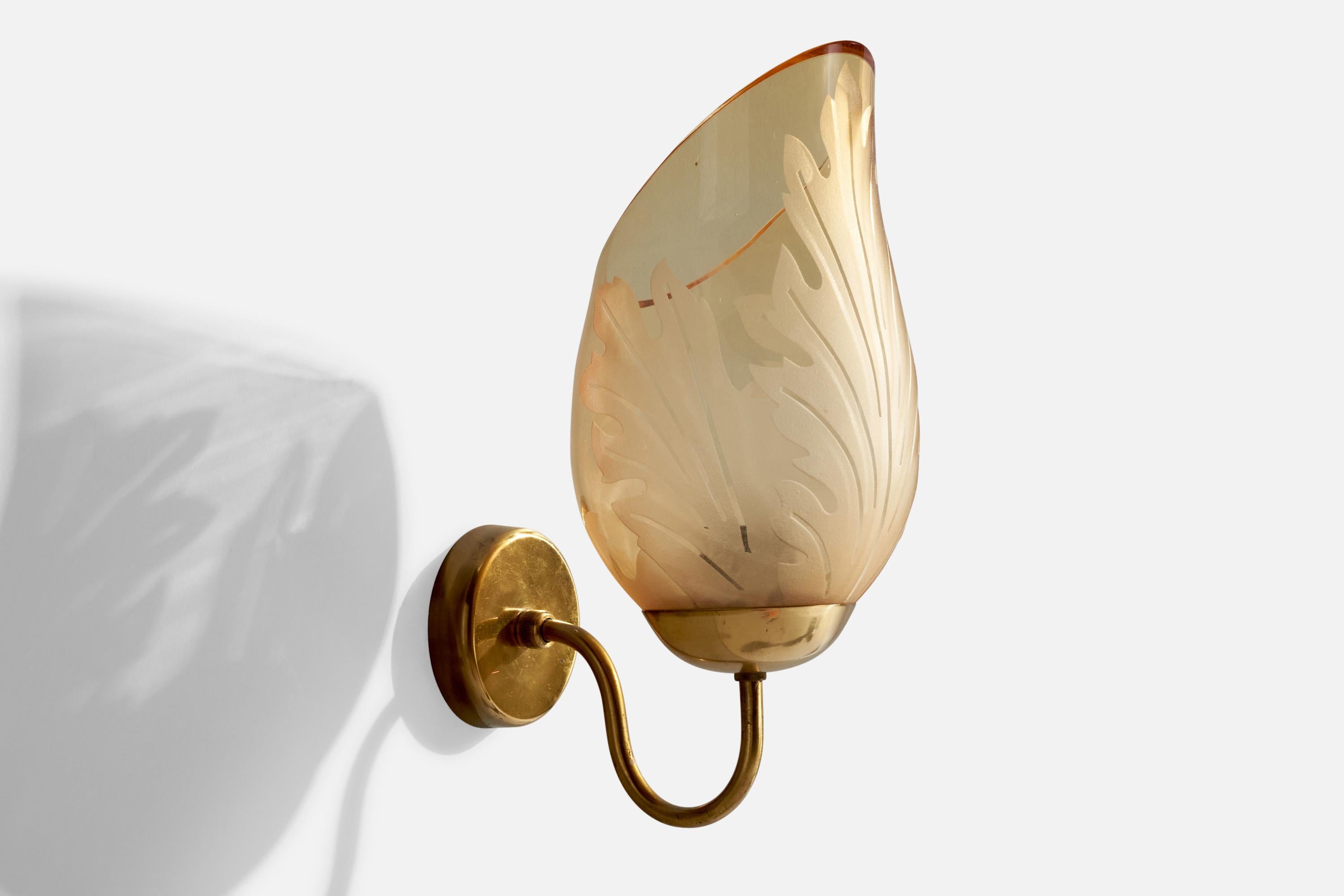Swedish Carl Erik Bodén, Wall Lights, Brass, Glass, Sweden, 1940s