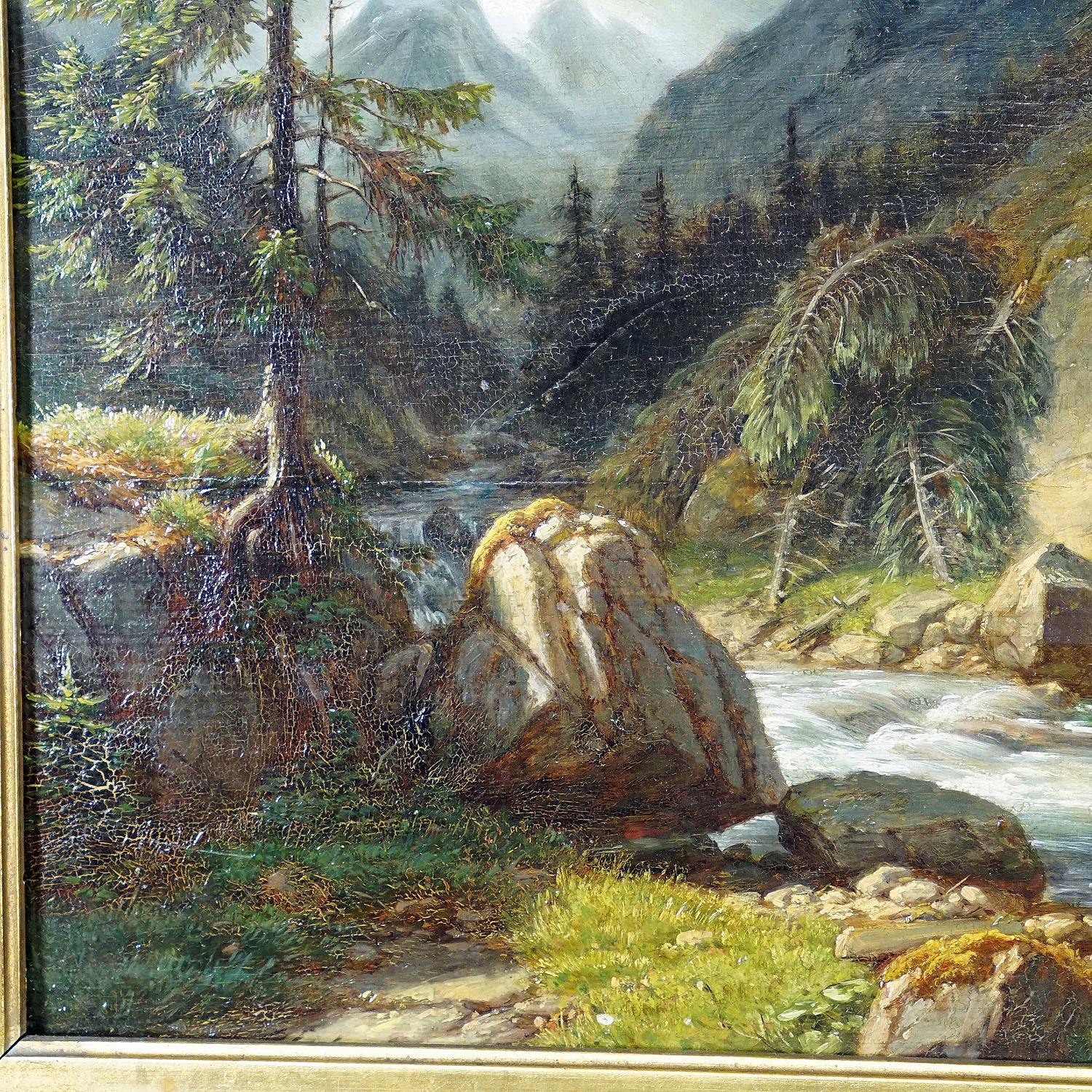 Carl Euler - Bärenjagd in den Zillerthaler Alpen, Ölgemälde auf Karton 1889 (Deutsch) im Angebot
