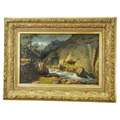Antique Carl Euler - Bear Hunt in the Zillerthaler Alps, Oil Painting on Board 1889