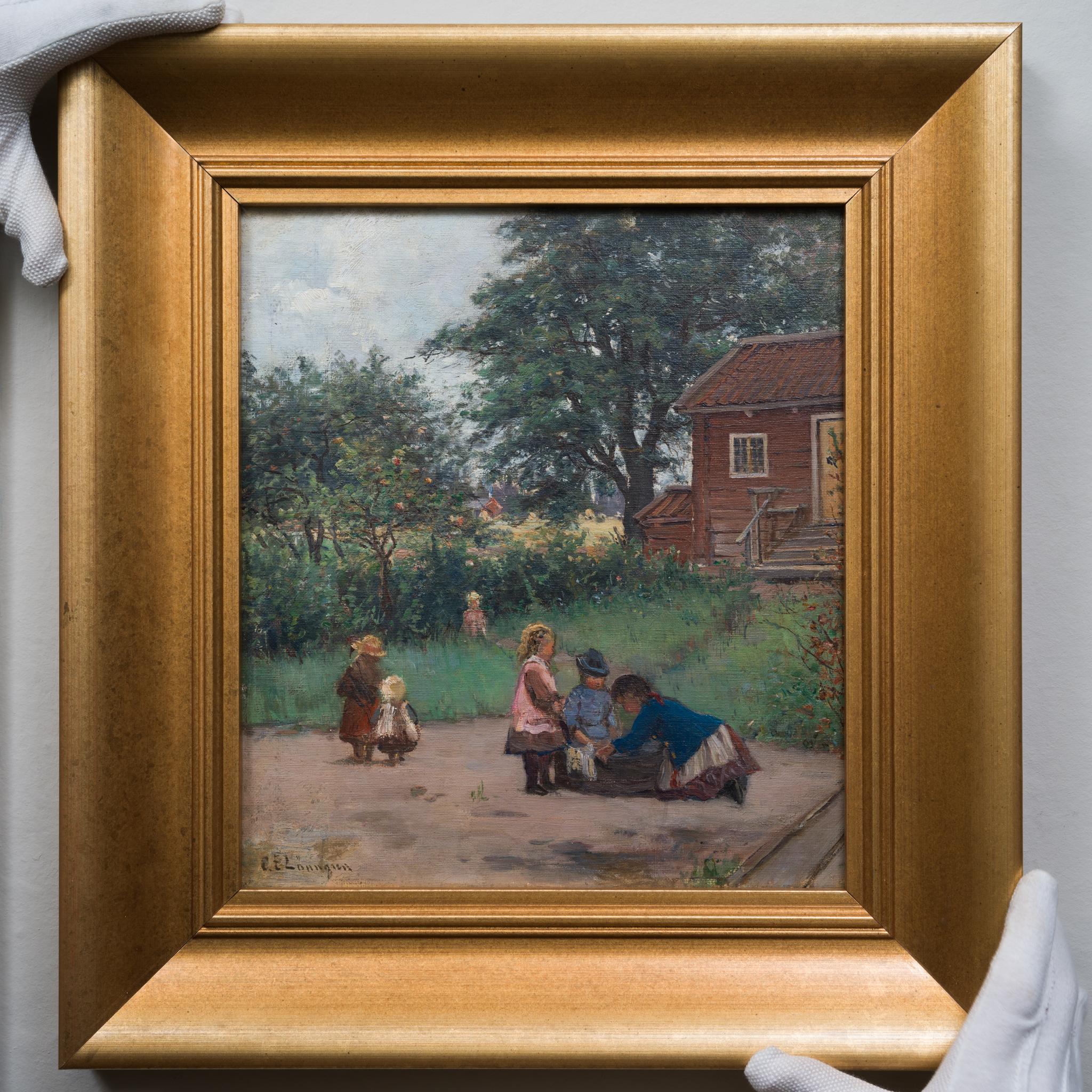 Madre che si lava con i bambini nelle vicinanze - Painting di Carl Ewald Lönngren