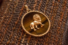 Carl F. Bucherer Leo Zodiac Tiger's Eye and 18 Karat Gold Pendant Circa 1970