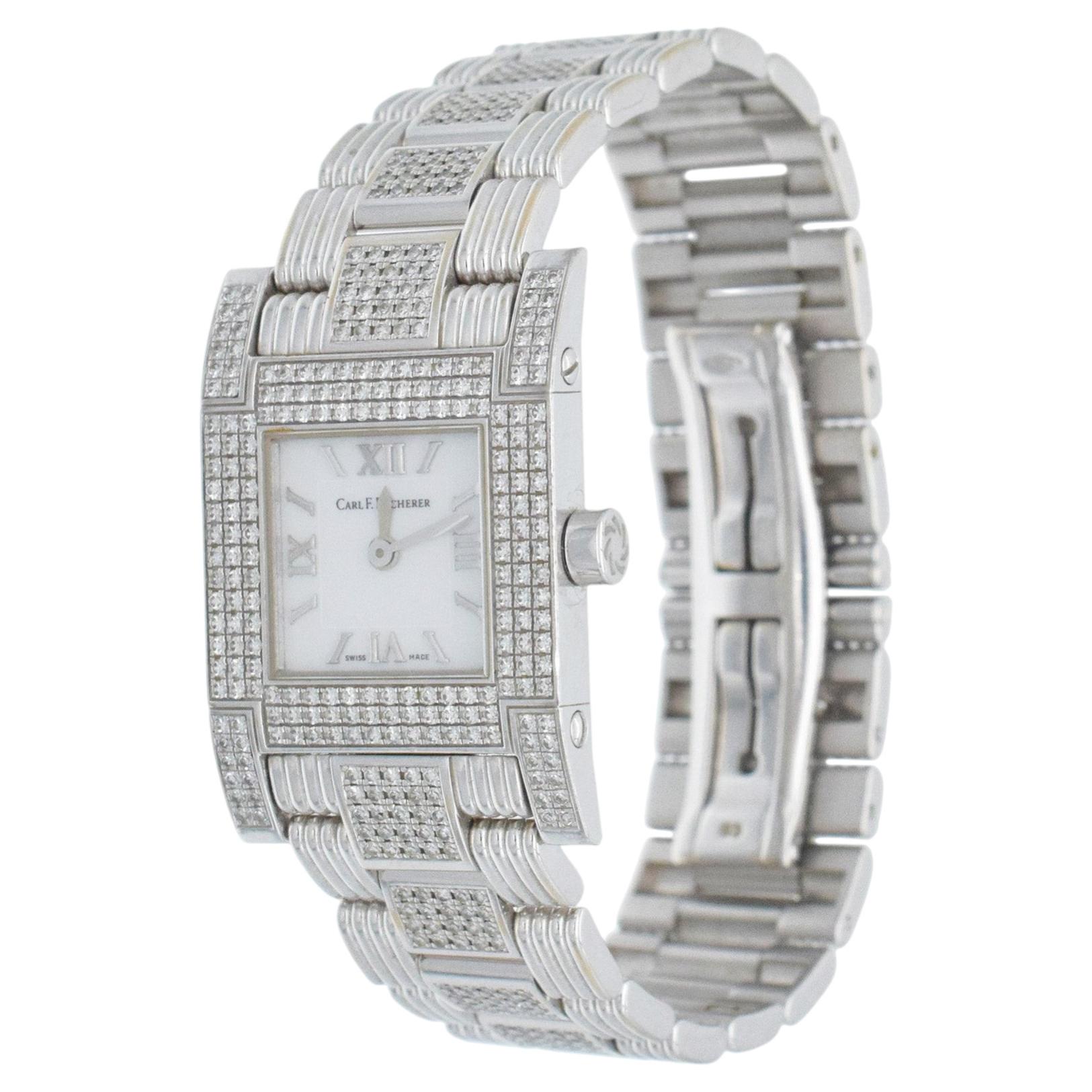 Pre-owned Carl F Bucherer Carl F. Bucherer Pathos Midi Ladies Diamond Wrist Watch In 18k White Gold. The W