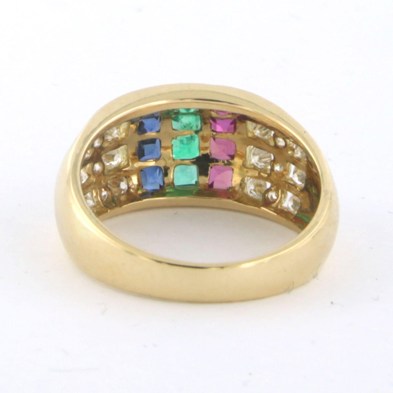Modern CARL F. BUCHERER Ring with Emerald, Sapphire, Ruby and diamonds 18k yellow gold For Sale