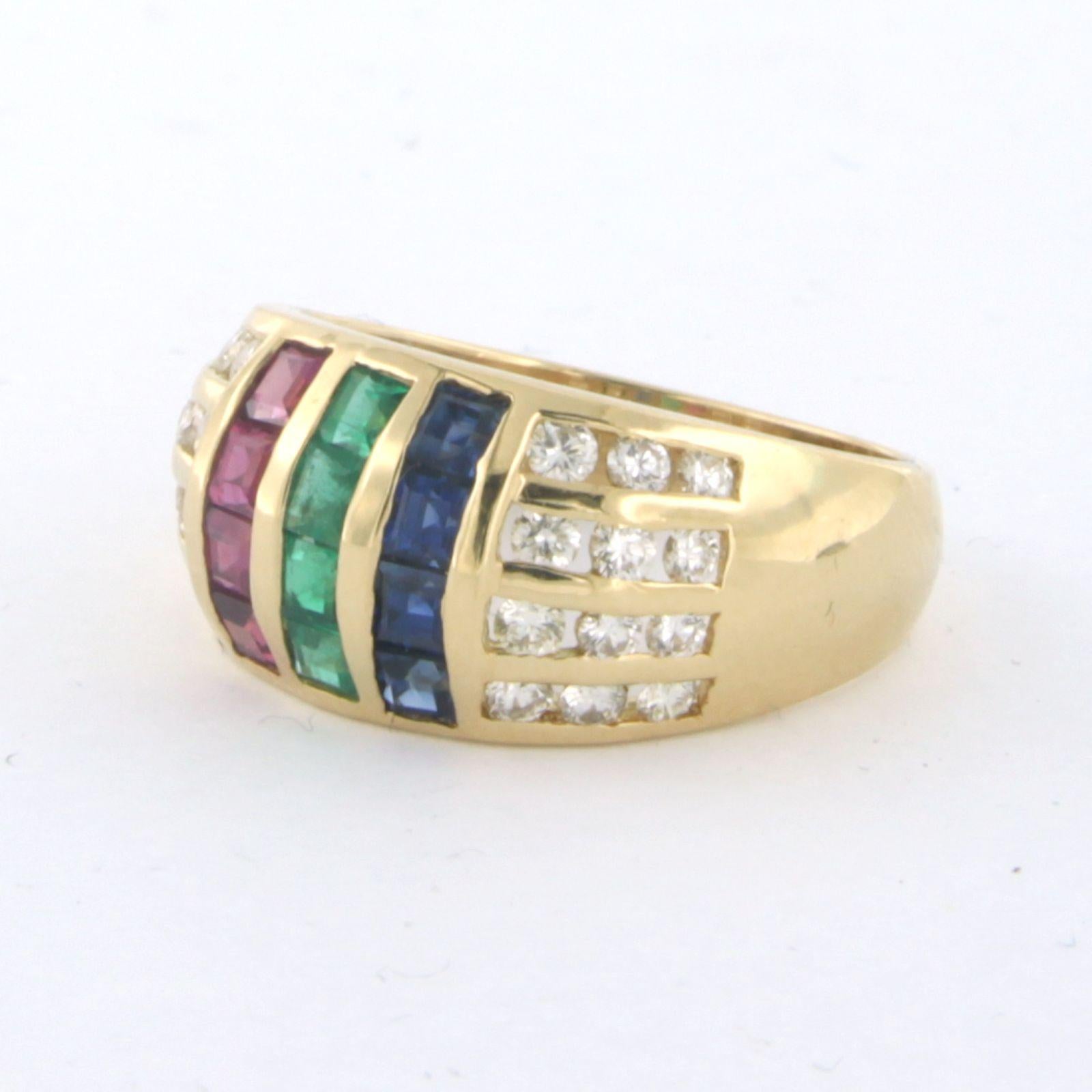 CARL F. BUCHERER Ring with Emerald, Sapphire, Ruby and diamonds 18k yellow gold In Good Condition For Sale In The Hague, ZH