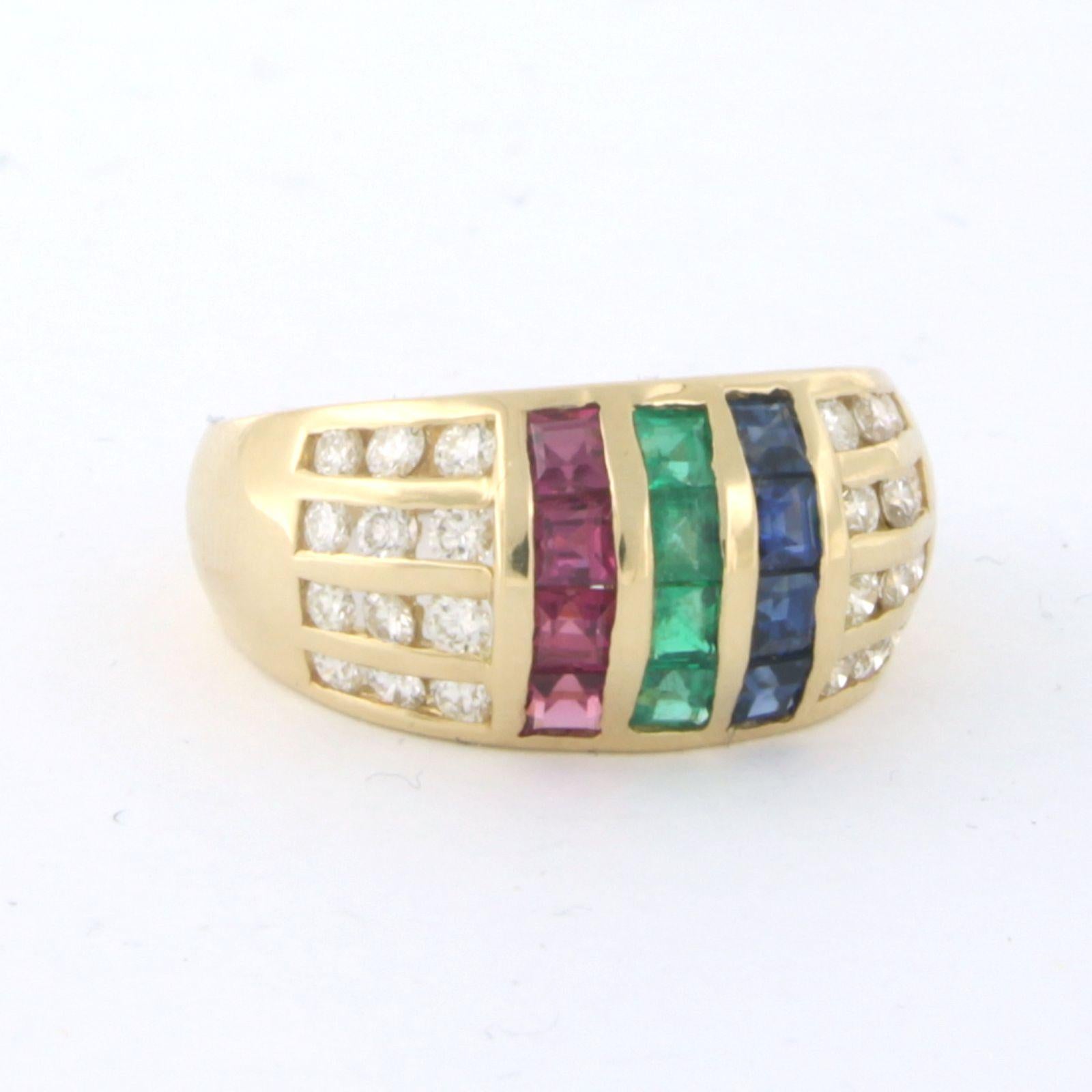 Women's CARL F. BUCHERER Ring with Emerald, Sapphire, Ruby and diamonds 18k yellow gold For Sale