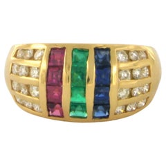 CARL F. BUCHERER Ring with Emerald, Sapphire, Ruby and diamonds 18k yellow gold