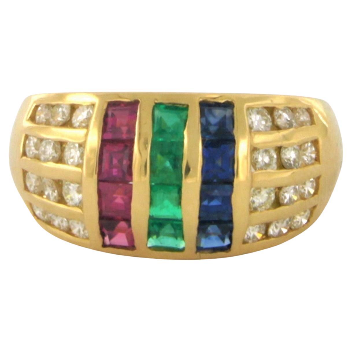 CARL F. BUCHERER Ring with Emerald, Sapphire, Ruby and diamonds 18k yellow gold For Sale