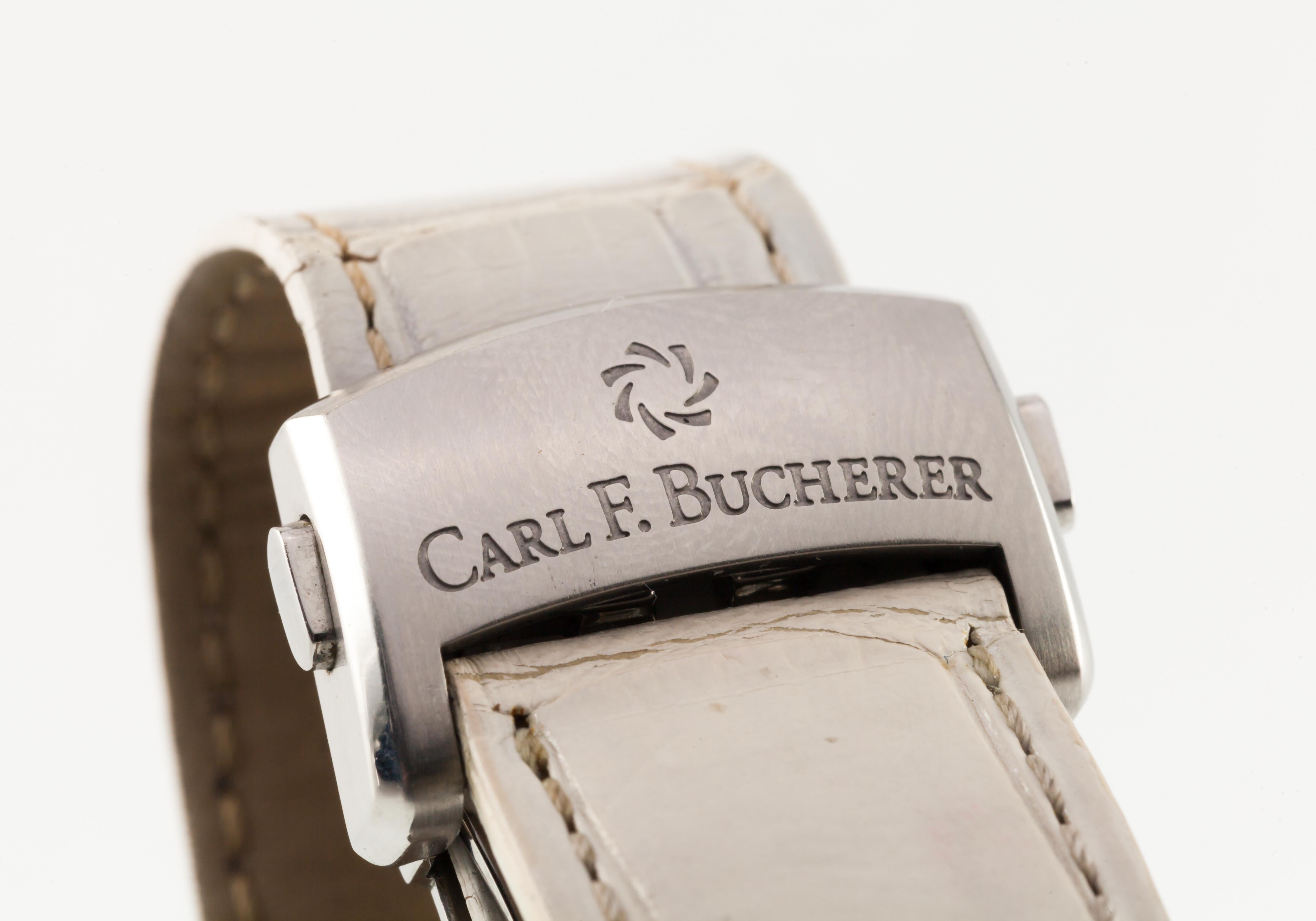 Round Cut Carl F. Bucherer Women's Patravi Chronodate Automatic Watch with Diamond Bezel For Sale