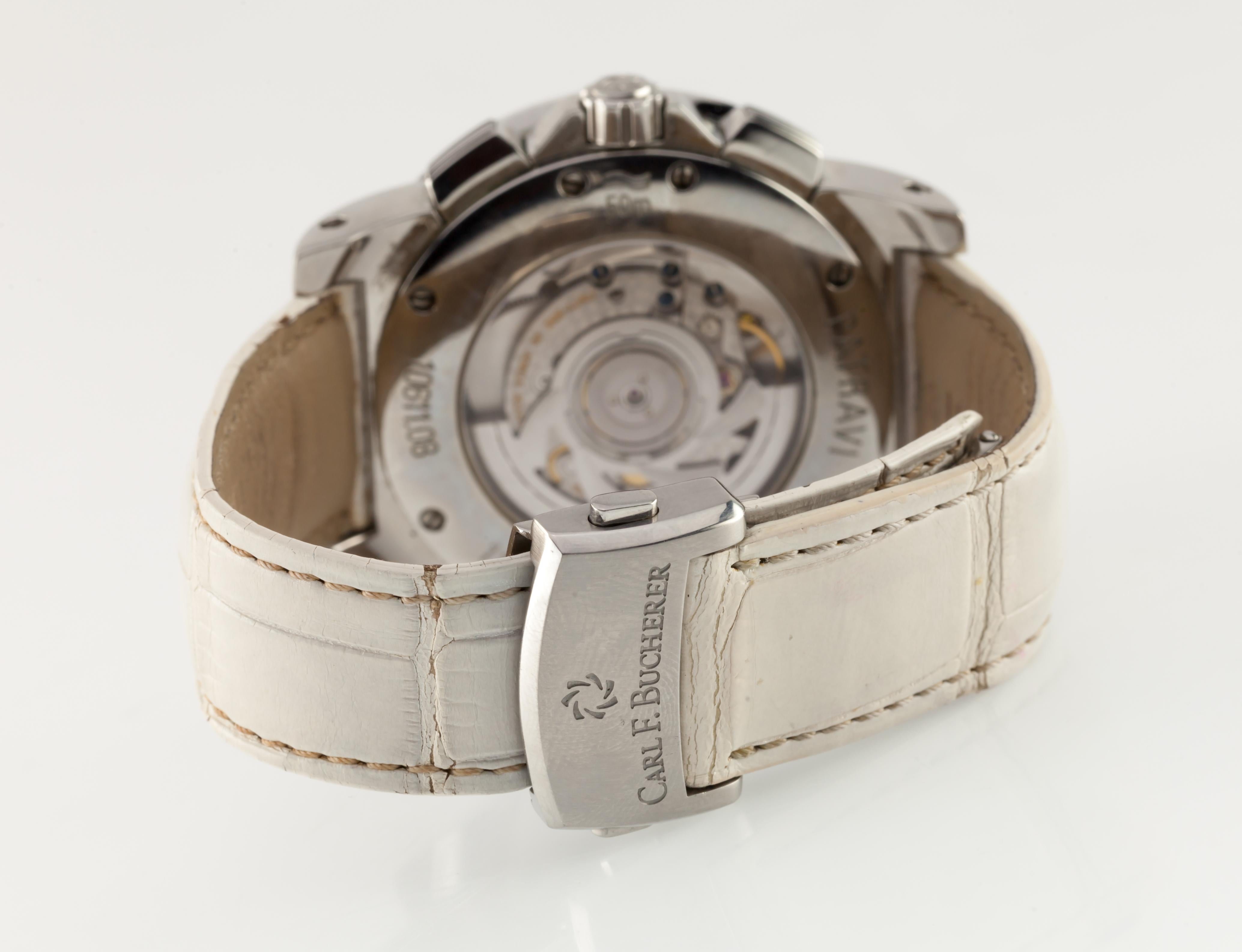 Carl F. Bucherer Women's Patravi Chronodate Automatic Watch with Diamond Bezel In Good Condition For Sale In Sherman Oaks, CA