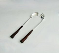 Carl F. Christiansen Rosewood with silver plate salad servers marked Denmark CC