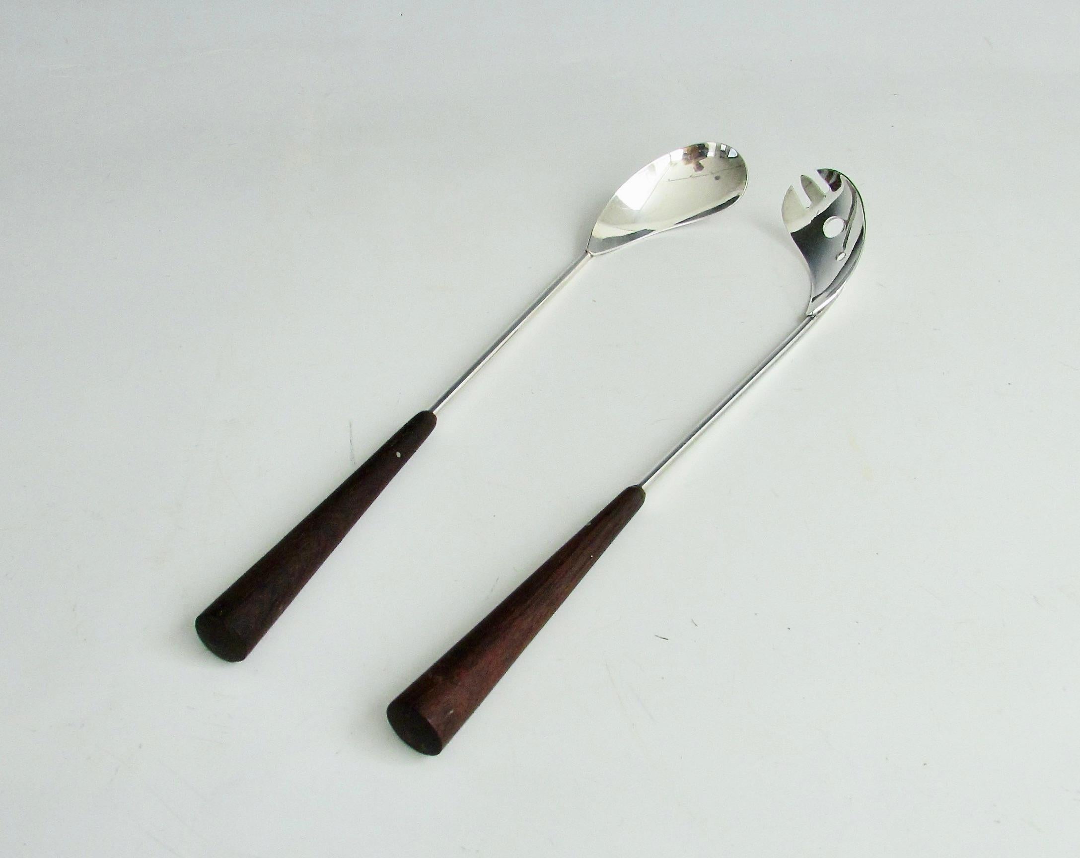 Carl F. Christiansen Salatbesteck aus Rosenholz mit versilberten Tafelsilber, gekennzeichnet Dänemark CC (Dänisch) im Angebot